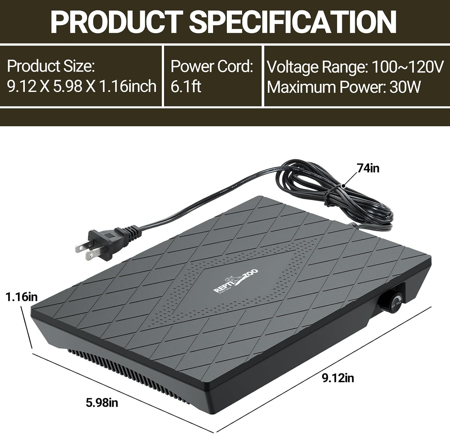REPTI ZOO Reptile Heat Panel Adjustable Temperature Reptile Heating Plate, Non-Light Heating Solution with Expanded Heating Range for Hermit Crabs/Leopard Geckos/Turtles/Snakes/Lizards - Image 2