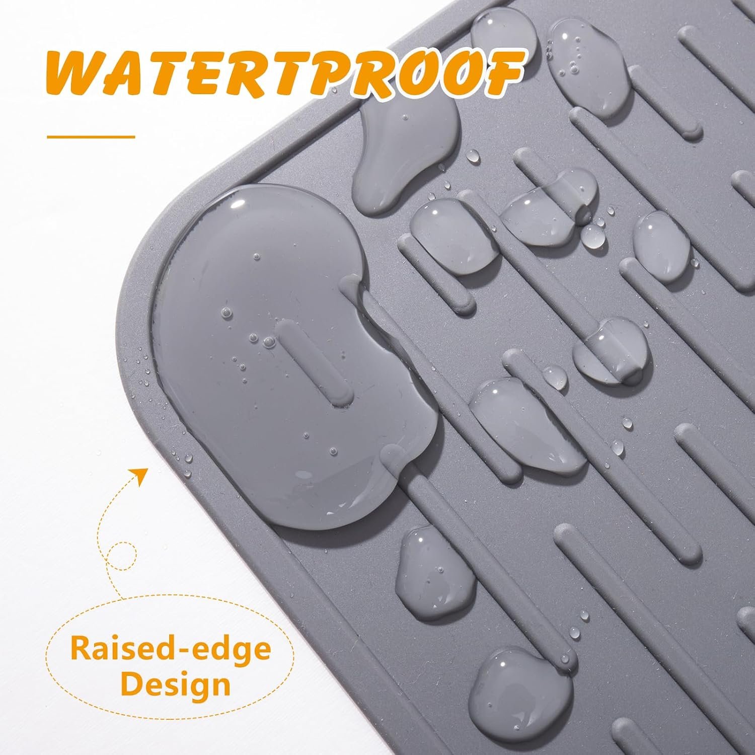 Silicone Cat Litter Mat, Waterproof, Raised Edge, 28 x 20 in, Gray | Quick-clean silicone, traps litter, leakproof floor protection, non-slip base, doubles as feeding mat - Image 5