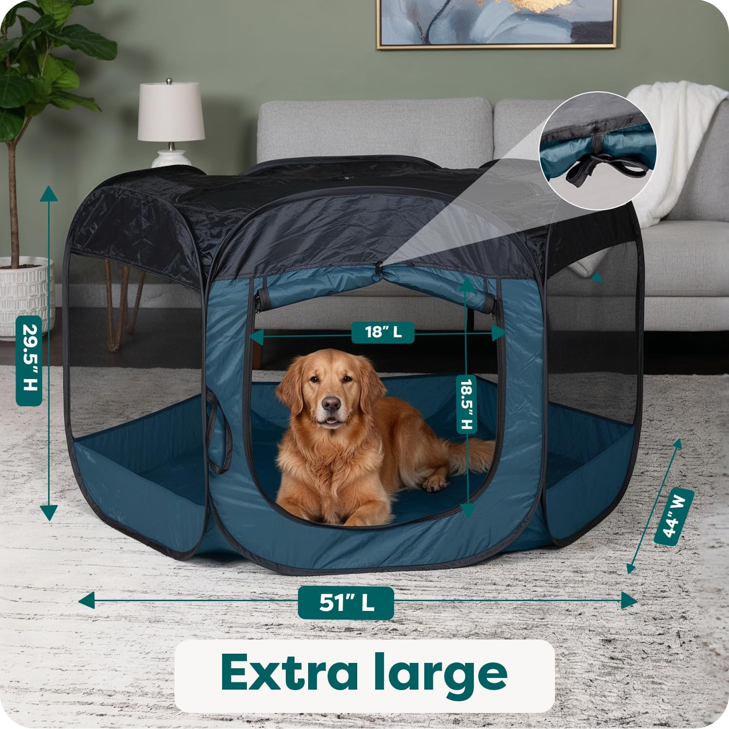 FurHaven Soft-Sided Dog & Cat Playpen, Portable Foldable Indoor & Outdoor Pet Playpen with Mesh Windows & Zippered Door, Sailor Blue, Extra Large - Image 3