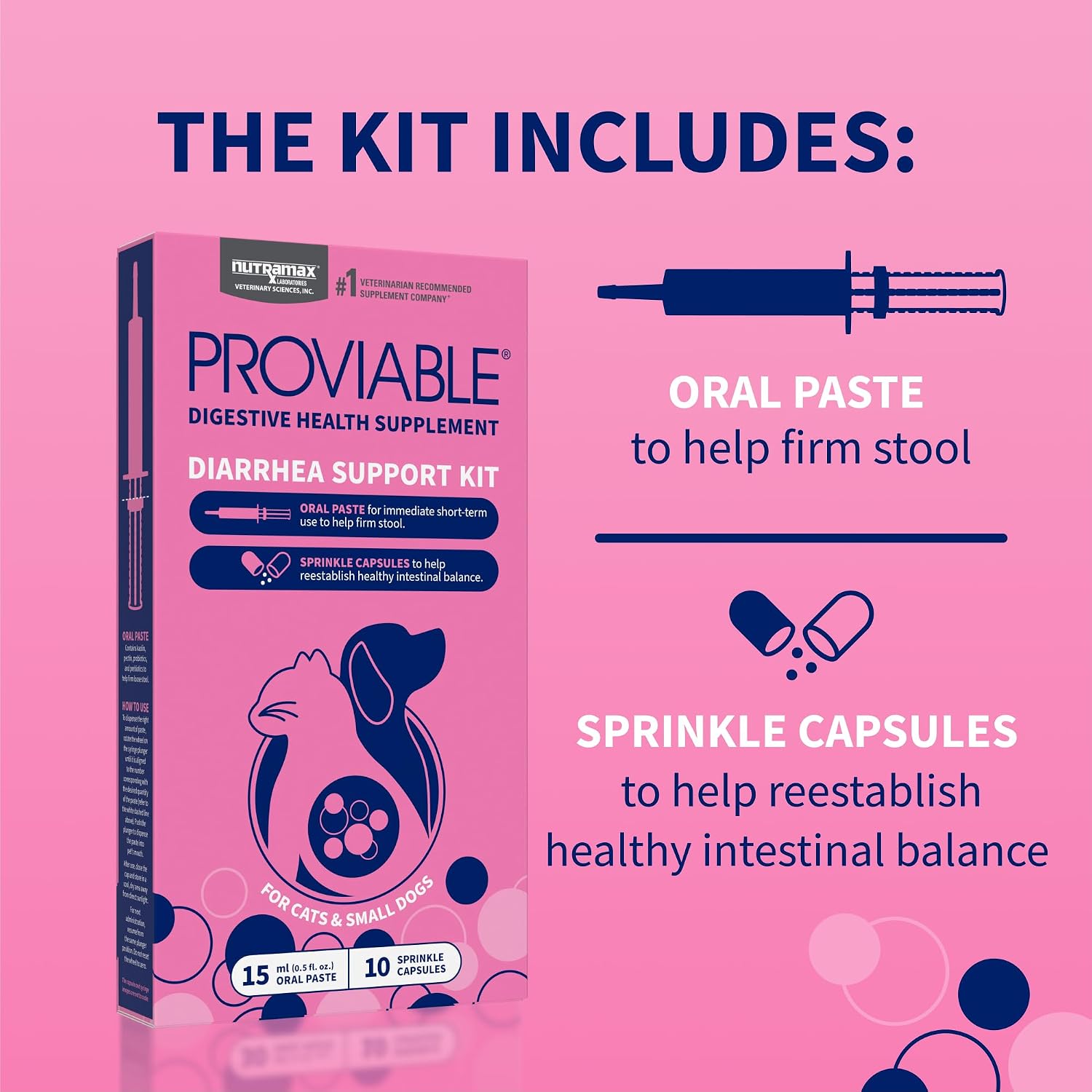 Nutramax Proviable Probiotics for Small Dogs and Cats, Diarrhea Support Kit, Digestive Health Supplement with Multiple Strains of Bacteria, Plus Prebiotics, Kaolin and Pectin, 15 ml Paste and 10 Capsules - Image 4