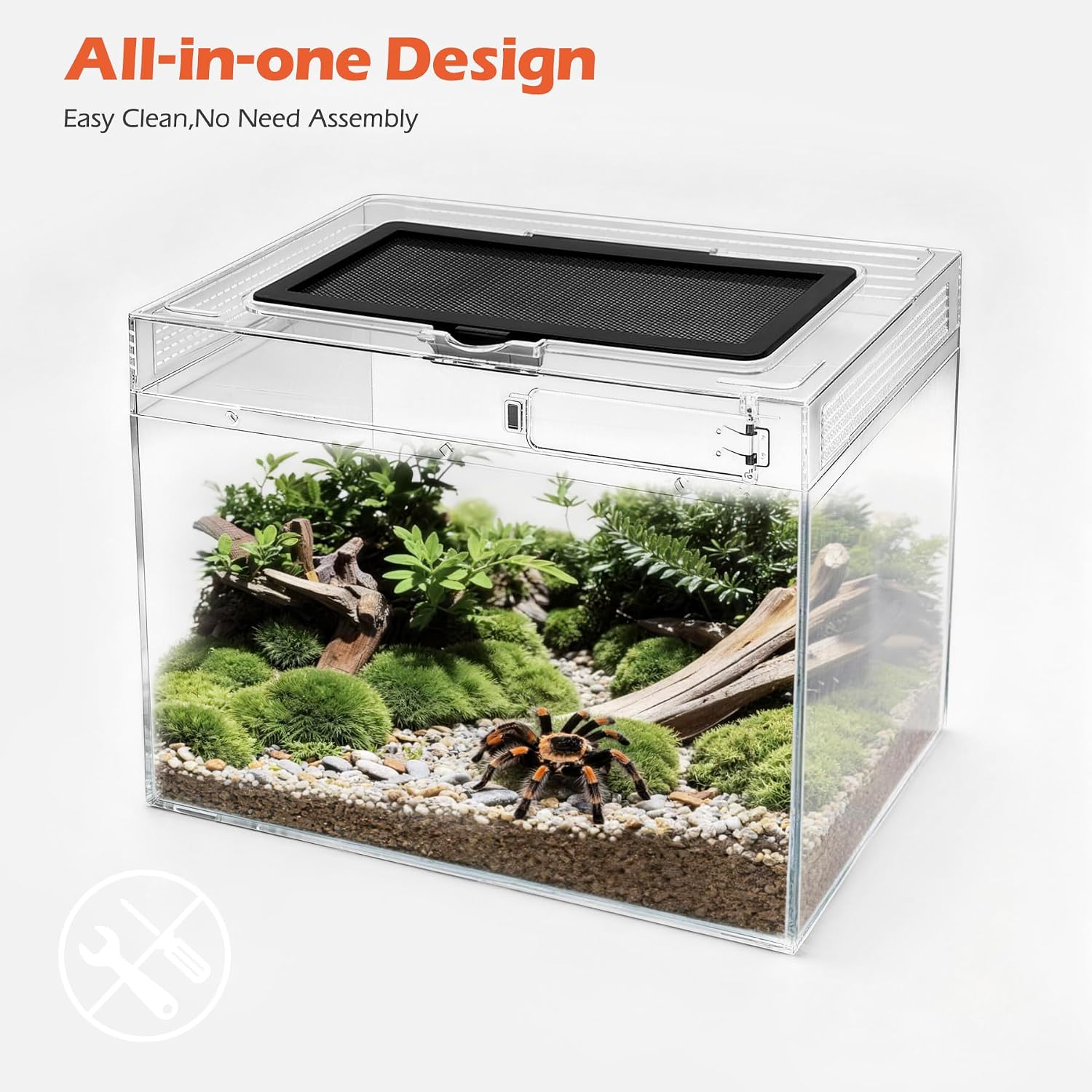 AZV Reptile Tank Starter Kit,8 Piece Escape Proof Hermit Crab Cage Small | All In One Lizard Terrarium,Multi-Vent Compatible Gecko Habitat,Clear PC Material Frog Enclosure,Easy-Clean Waterproof Base - Image 6