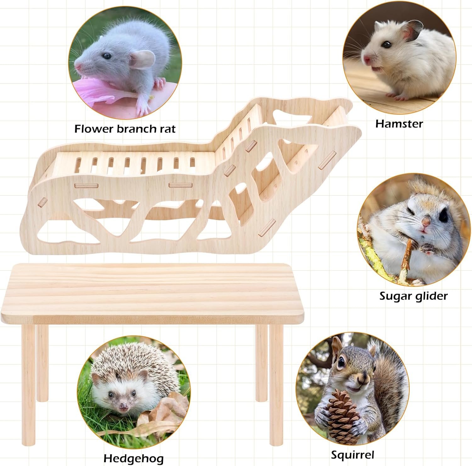 (2-piece Set) Hamster Game Wooden Platform, Tunnel Ladder Hidden Area Platform with Wooden Support Columns, Toy cage Accessories for Hamster Squirrels and Other Small Pets - Image 5