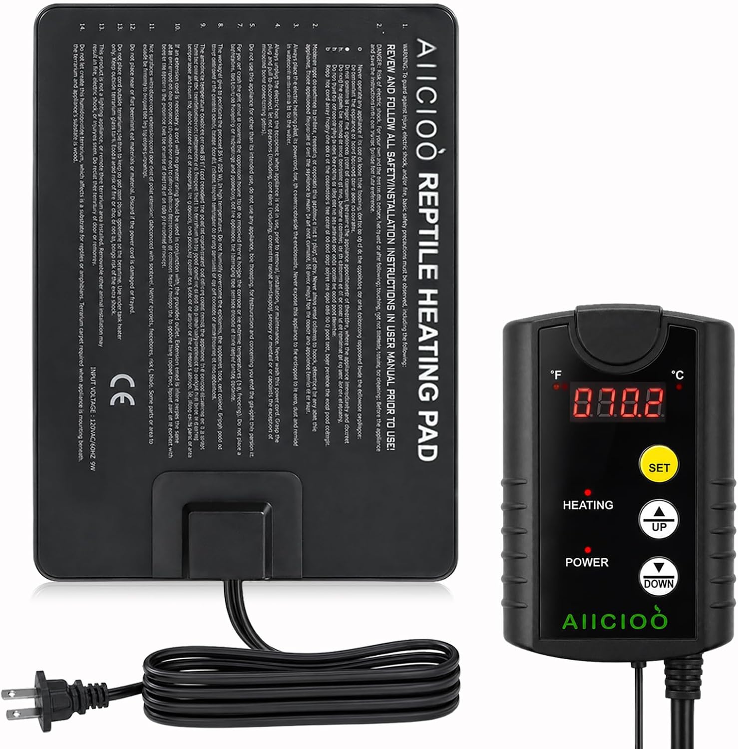 Aiicioo Under Tank Heater Thermostat - Reptile Heating Pad with Temperature Control Reptile Heat Mat for Combo Set for Hermit Crab Lizard Terrarium 8W