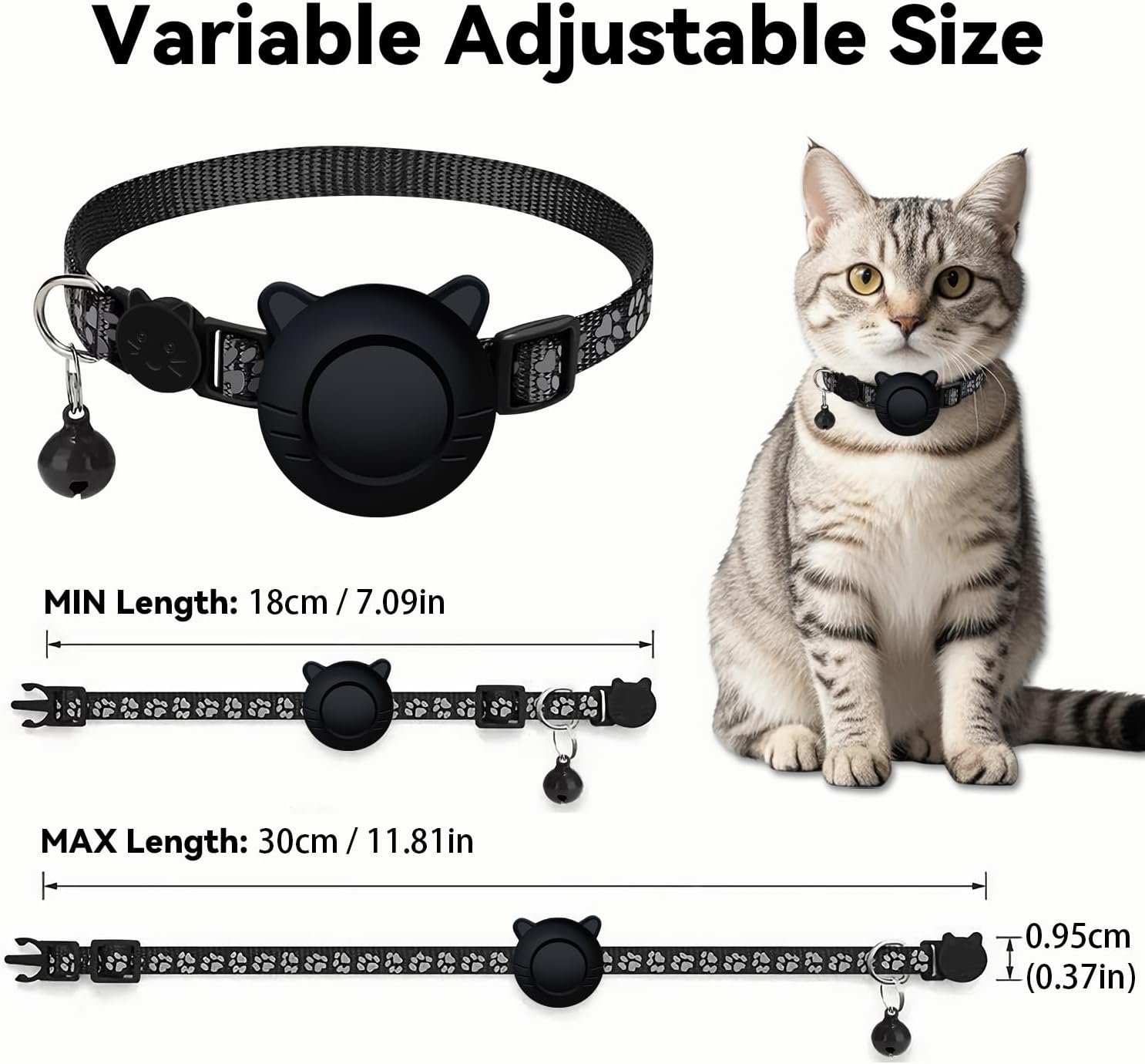 GPS Tracker for Cat Tracker Collar Waterproof Airtag Compatible with Apple Find My (iOS ONLY) No Monthly Fee Breakaway Design Reflective Pattern Bell Black Durable Cat Tracking (Tracker with Collar) - Image 5