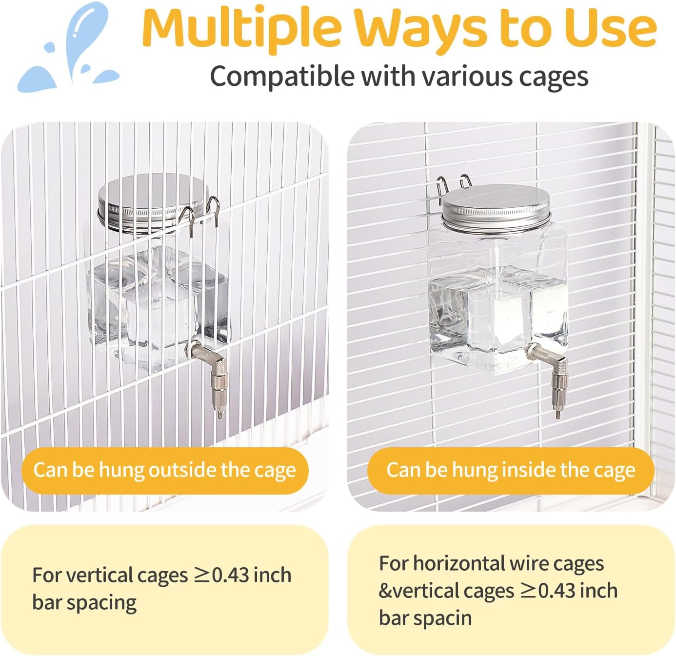 Bird Water Dispenser No Drip 10oz – Leak Proof Small Animal Water Bottle with Stainless Steel Needle Valve & 180° Rotatable Bracket for Parakeet Hamster Mouse Sugar Glider Gerbil - Image 3