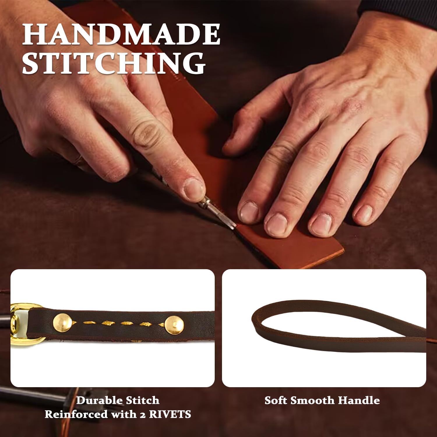 Leather Dog Leash 6 ft x 1/2 inch Heavy Duty Genuine Leather Dog Training Leash Soft and Strong Leather Leash for Small and Medium Dogs Brown - Image 2