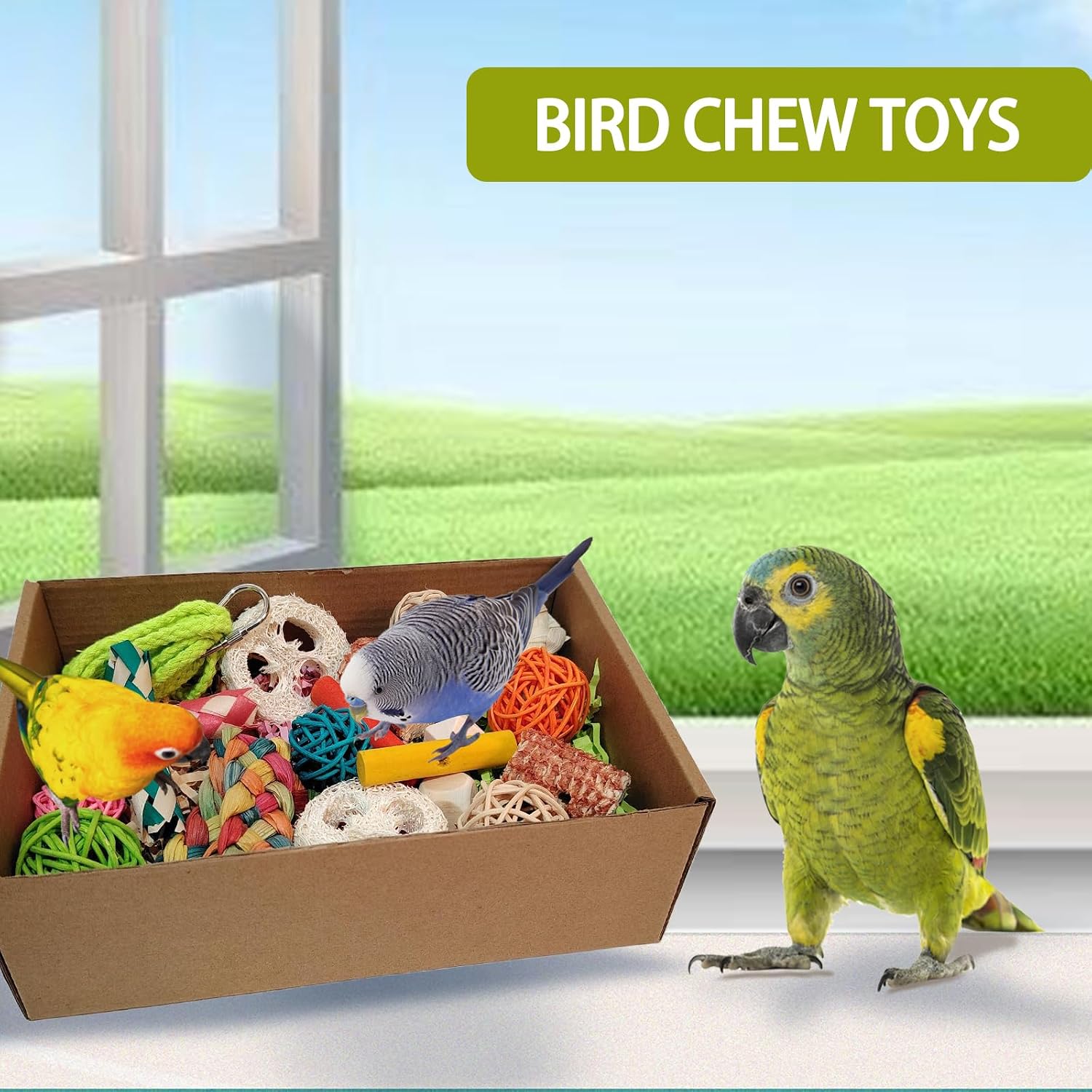 bird toys,Colorful Parrot Foraging and Tearing Toy Box - Suitable for chewing and foraging of long tailed parrots, Quaker parrots,cockatoos, Sun Conure, and other small and medium-sized parrots - Image 3