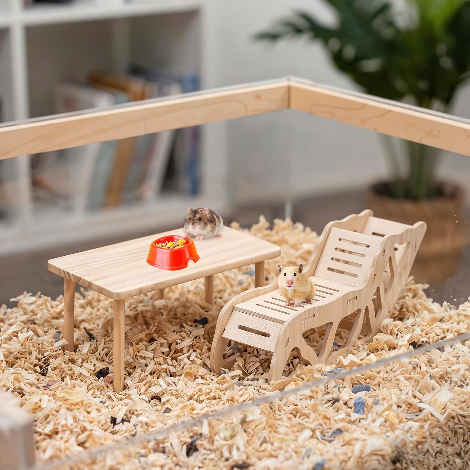 (2-piece Set) Hamster Game Wooden Platform, Tunnel Ladder Hidden Area Platform with Wooden Support Columns, Toy cage Accessories for Hamster Squirrels and Other Small Pets - Image 7