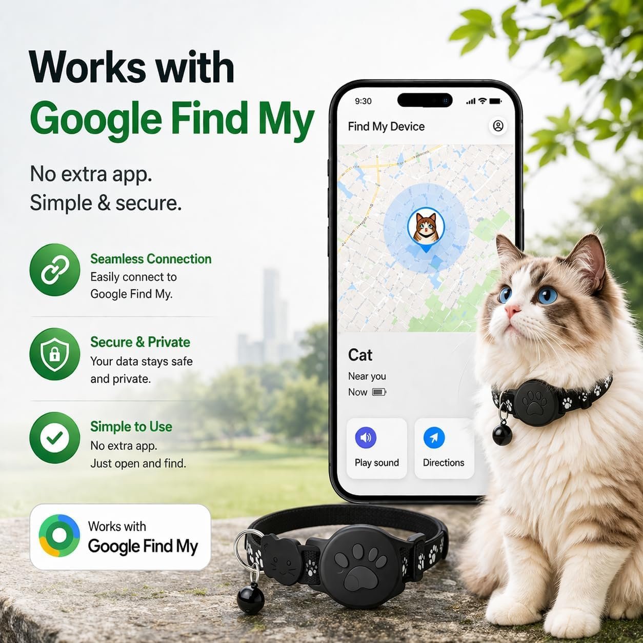 GPS Tracker for Cats, Cat Collar with Tracker for Android Users – No Monthly Fee, Google Find Hub Cat GPS Tracker Collar, IP67 Waterproof, Replaceable Battery Lasts 1 Year (Not Standalone GPS) (Black) - Image 3