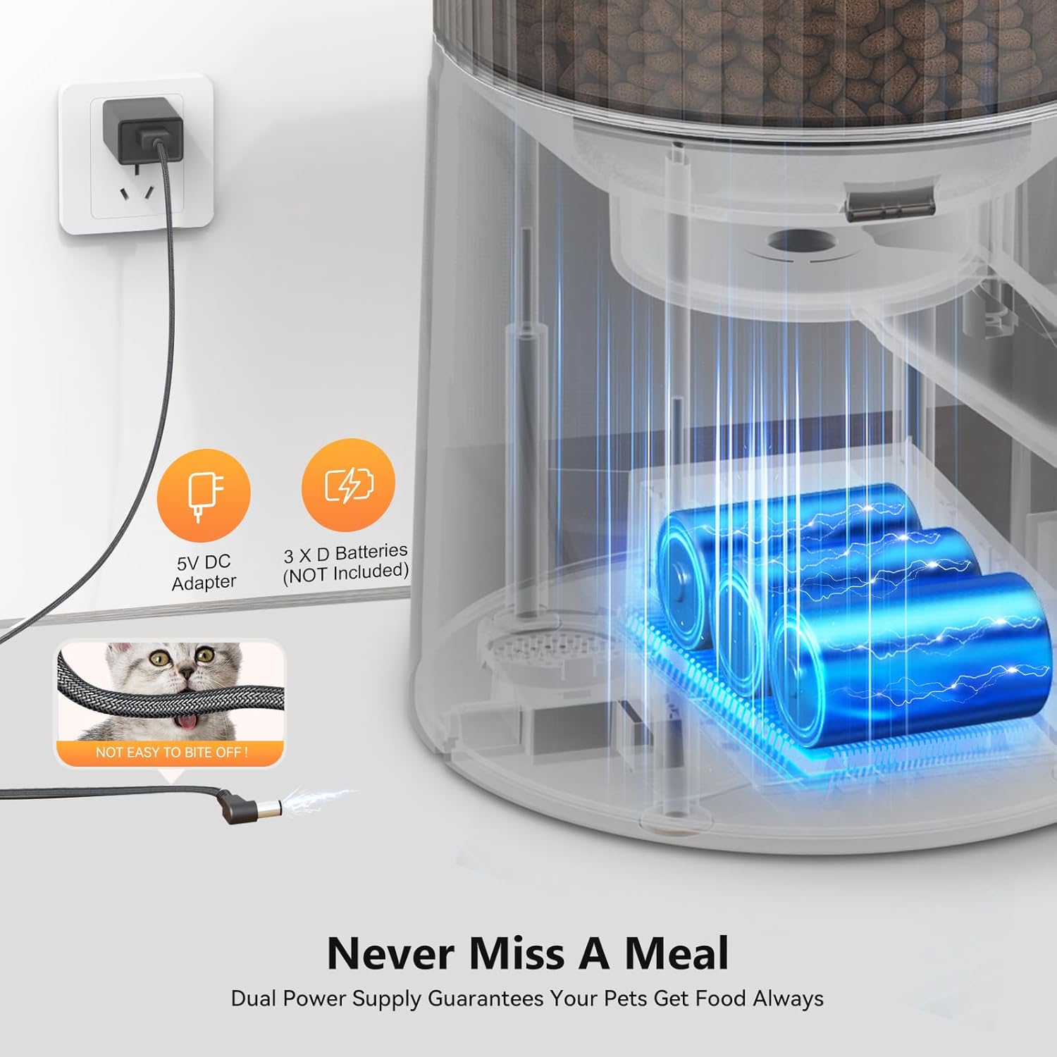 PETULTRA Automatic Cat Feeder: 4L Timed Cats Food Dispenser Programmable 1-6 Meal for Cat and Small Medium Dog- Auto Pet Feeder Easy to Set Up Dual Power Supply with Desiccant Bag| Detachable Washable - Image 5