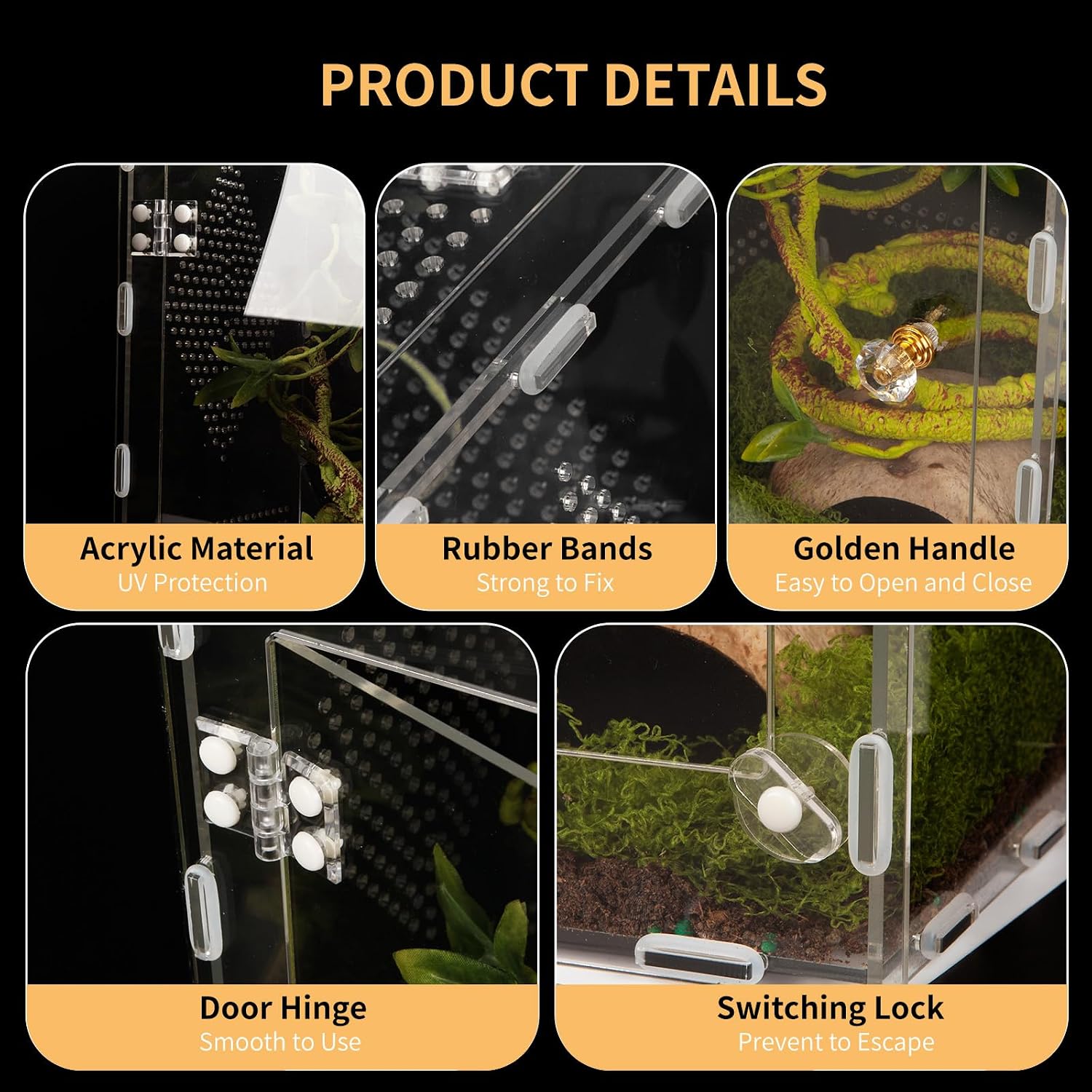 Acrylic Reptile Terrarium Easy Assembly, 360° Clear & Keep Pet Secure Design for Jumping Spiders, Tarantulas, Geckos Scratch-Resistant Large Ventilated Habitat Terrarium for Arachnids 11.8*7.9*7.9in - Image 3