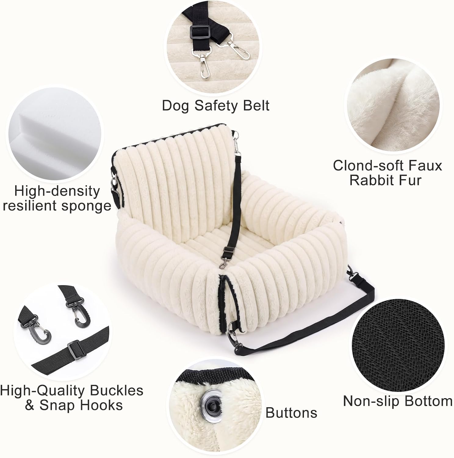 MIXJOY 6-in-1 Dog Car Seat for Small/Medium Dogs up to 25 lbs, Multi-Functional Dog Carrier for Car with Detachable Washable Cover, Pet Travel Bed with Clip-On Safety Leash, Beige - Image 7