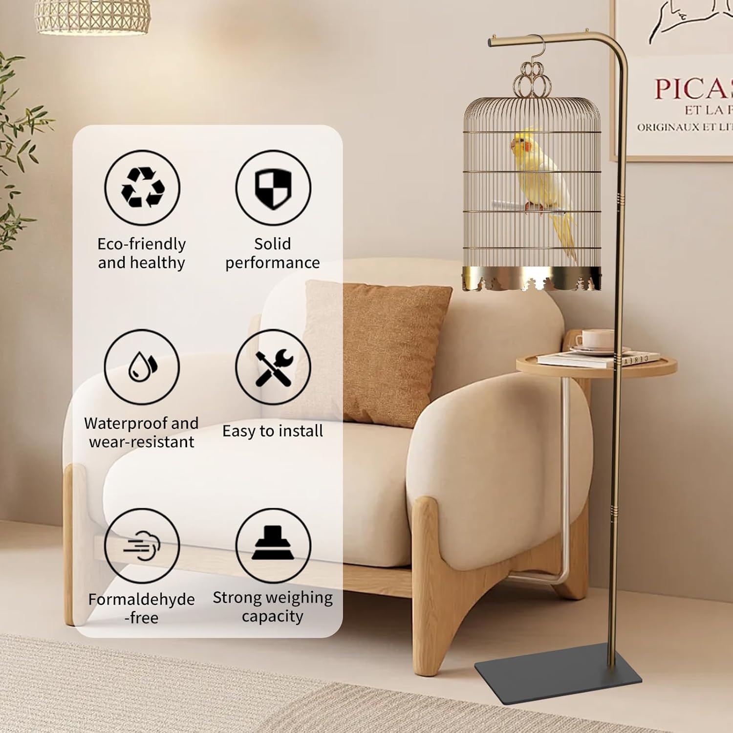 TBTFW 67 Inch High Hanging Bird Cage, Bird Cage Stand, Feeder Stand with Base, Suitable for Hanging Various Types of Birdcages(Weight Limit: Within 35 Pounds) - Image 3