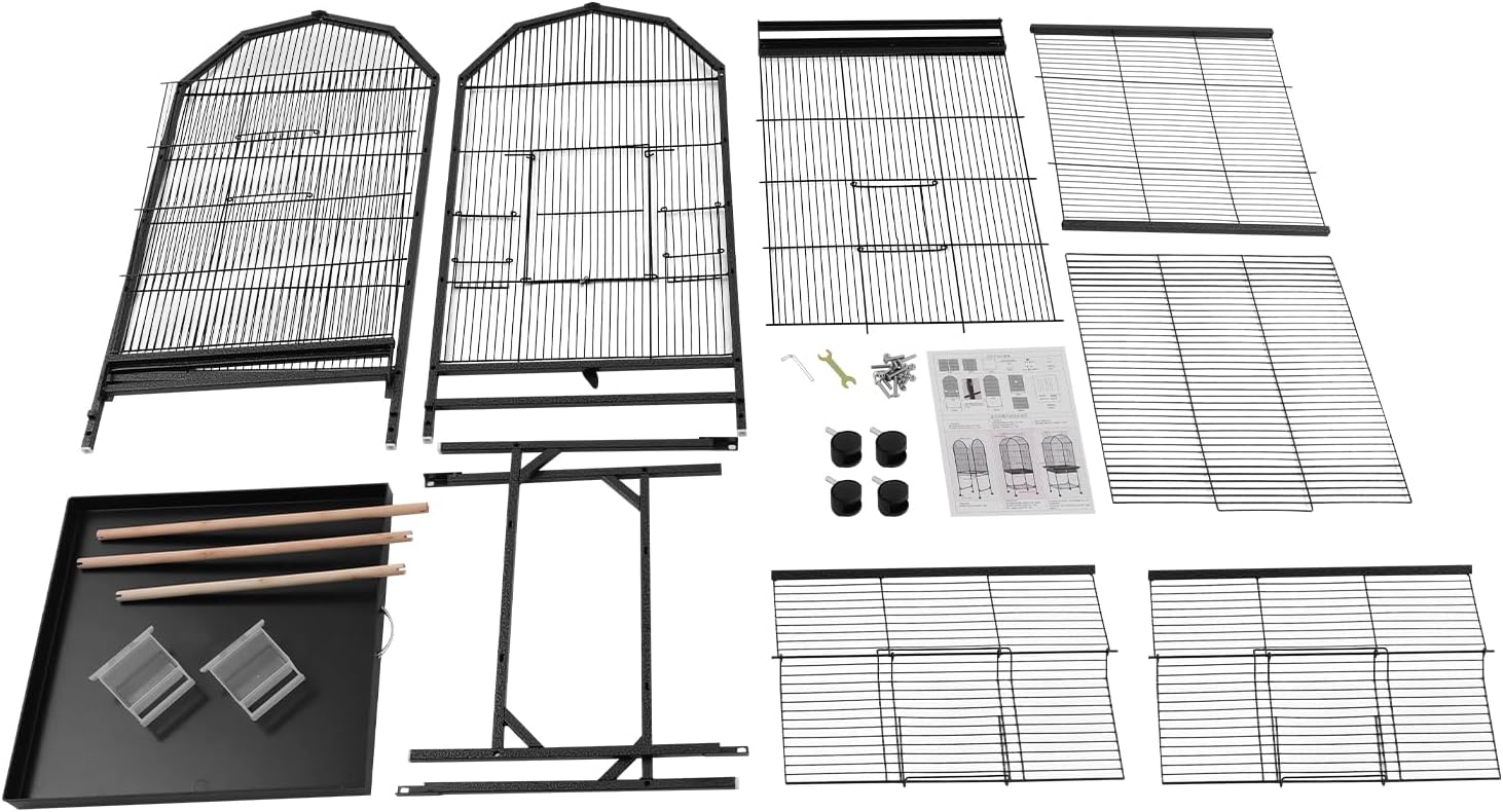 Birdcage Open Top 54 Inch Birdcages with Pull-Out Tray, Rolling Bird Cages with Wheels for Parakeets, Parrot, Cockatiel, Pigeon, Finch Cage(Black) - Image 9