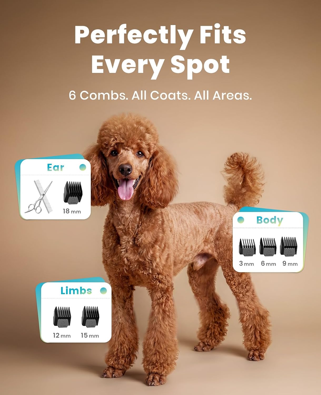 oneisall Dog Grooming Clippers with LED Display for Dogs & Cats | Low Noise Quiet,2-Speed,Cordless Rechargeable,Fast Charge,Detachable,Waterproof,Battery Level Display, Model X2,Gold - Image 8