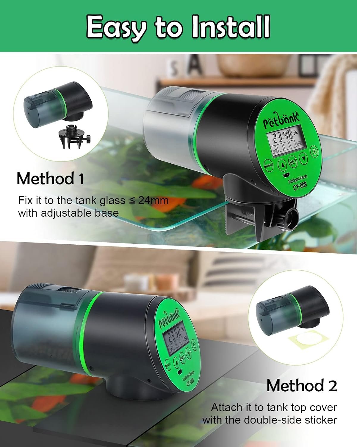 Automatic Fish Feeder for Aquariums - Rechargeable Auto Fish Food Dispenser Timer Feeder with USB Charger Cable,LCD Screen, Customized Schedule - Image 4