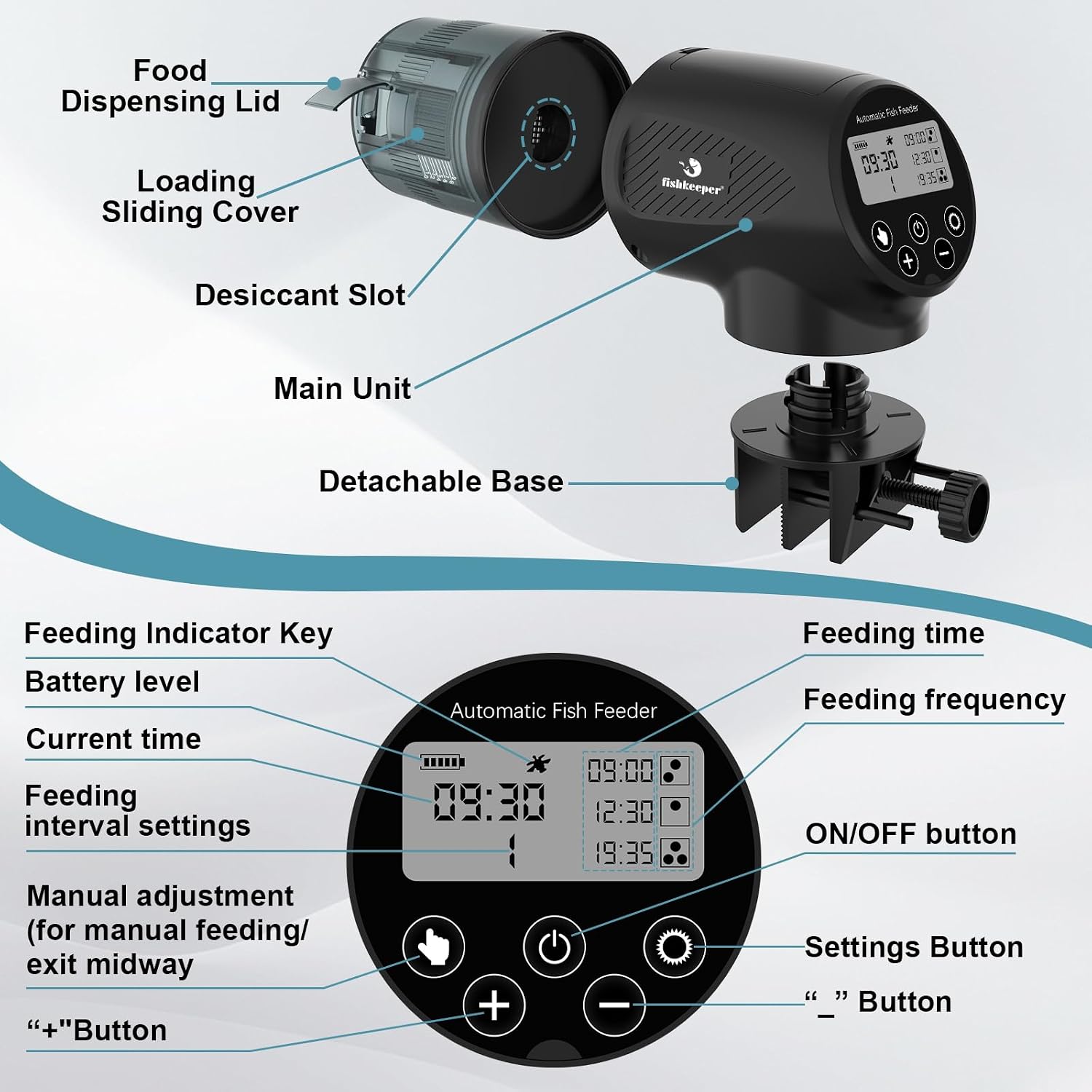 fishkeeper Automatic Fish Feeder for Aquarium: Moisture-Proof Auto Precision Feeders Dispenser with LCD Display for Small Tank Turtle Betta Koi - Battery Food Feeding Timer for Vacation Weekend Day - Image 8