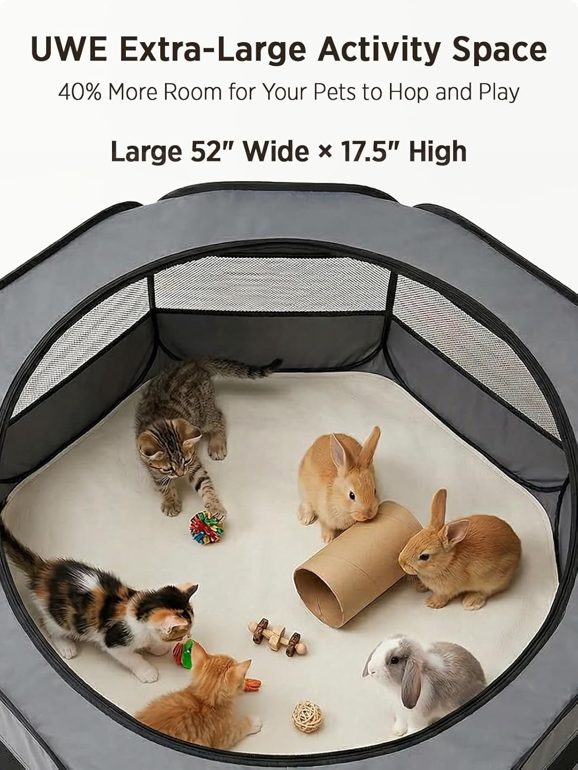 UWE Extra Large Small Animal Playpen, Waterproof Foldable Pet Pen,Dark Grey | Claw-Resistant Mesh With Thickened Waterproof Base, Side & Top Dual Doors, Easy To Fold Design For Indoor And Outdoor Use - Image 2