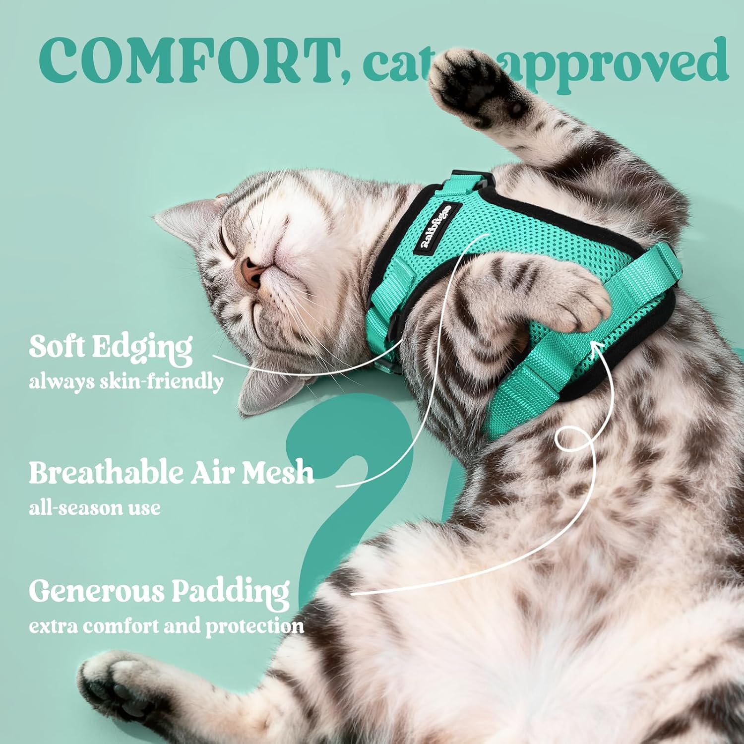 rabbitgoo Cat Harness and Leash Set, Escape Proof Vest, Emerald | Soft Breathable Mesh, Easy Adjustable Fit, Snap Buckles, Sturdy Clip, Reflective Strips, for Small & Average Cats Walks, Xs - Image 4