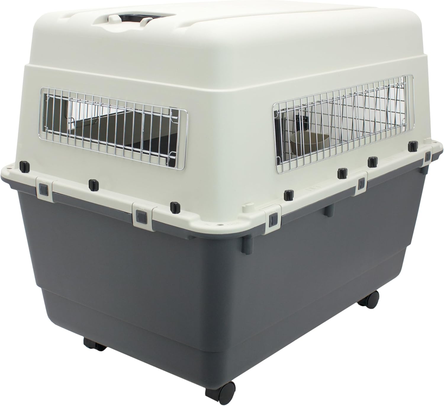SportPet Airline Compliant XX-LARGE 39" Travel Dog Kennel-Durable Plastic Airline Pet Carrier w/ Removable Wheels & Food Bowls, Collapsible Indoor/Outdoor Dog Kennel, Dogs up to 36"L & 27"H-Cream/Gray - Image 4