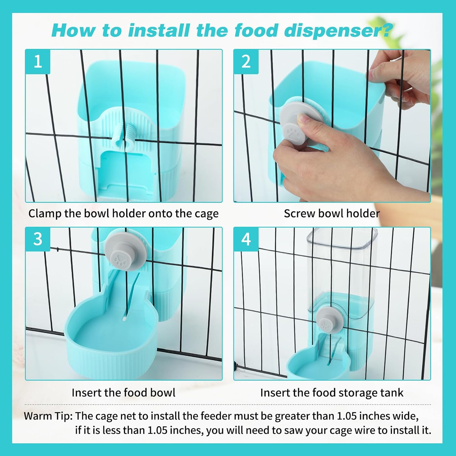 YUEPET Rabbit Food Water Dispenser, Large Capacity Bunny Feeder for Cages Automatic Rabbit Water Dispenser Suitable for Rabbits Ferrets Guinea Pigs Small Animals(Blue) - Image 7