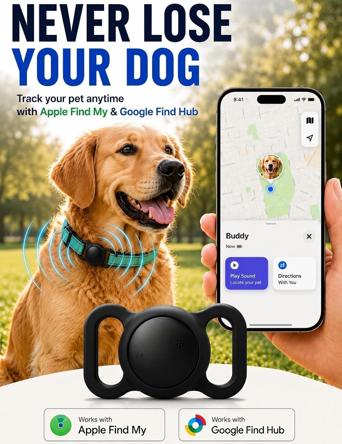 GPS Tracker for Dogs (iOS & Android) - No Subscription Dog GPS Tracker Collar Smart Cat Real-Time Activity Tracker, Works with Google Find Hub & Apple Find My App, Anti-Lost for Pet Items Kitten Grey - Image 2