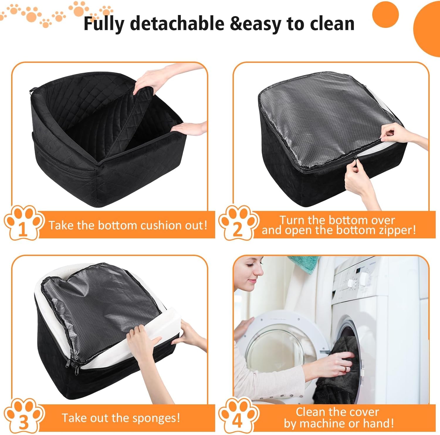 NEEZUKAR Dog Car Seat for Small Medium Dogs,Detachable Washable Dog Booster Seat Under 30lbs, Pet Car Seat Travel Bed with Storage Pockets and Dog Safety Belt (Black) - Image 5