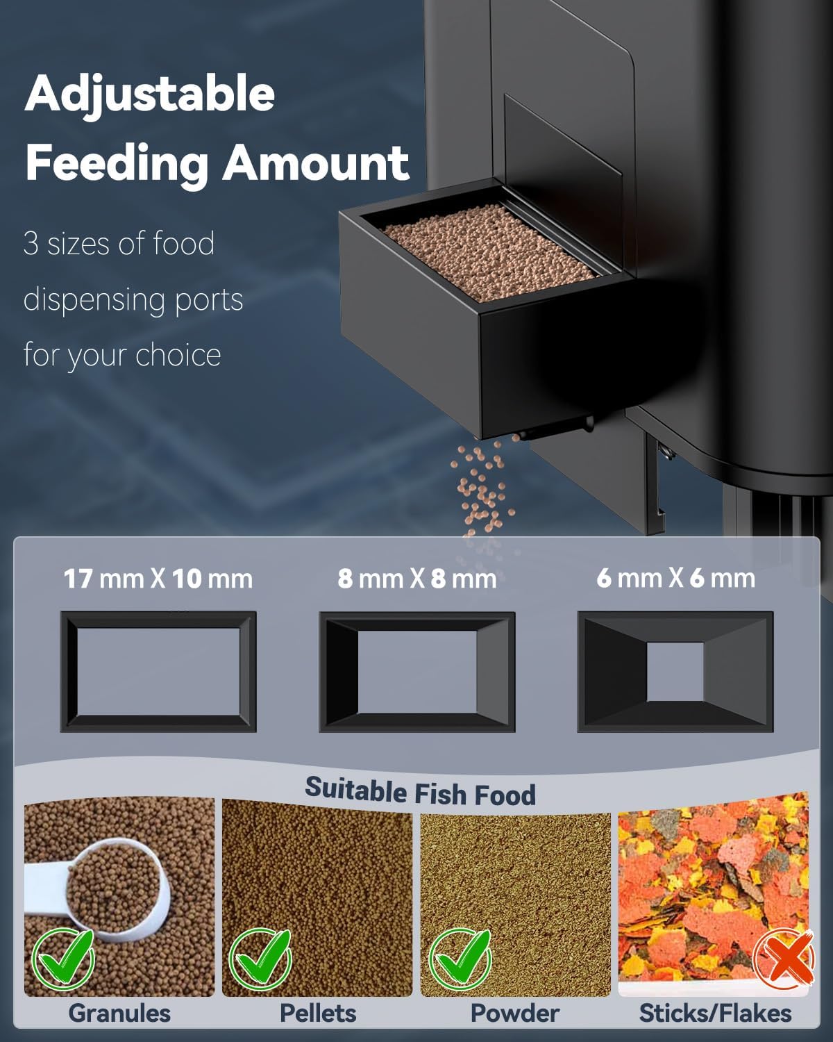 Pawfly Automatic Aquarium Feeder, USB Rechargeable 320 mL Auto Food Dispenser with Timer, Adjustable Vacation Feeder for Pellets, Granules and Powder - Image 4
