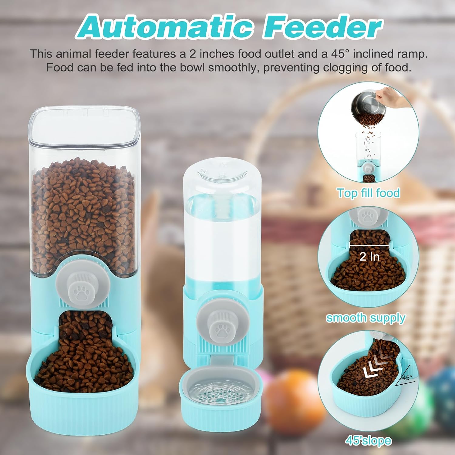 YUEPET Rabbit Food Water Dispenser, Large Capacity Bunny Feeder for Cages Automatic Rabbit Water Dispenser Suitable for Rabbits Ferrets Guinea Pigs Small Animals(Blue) - Image 5