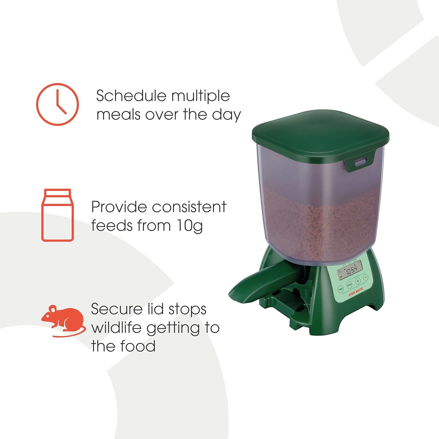 Fish Mate P7000 Automatic Pond Fish Feeder – Programmable LCD Timer, 6.5 lb Capacity, Adjustable Portions for Pellets & Sticks, Weather Resistant Outdoor Design - Image 2