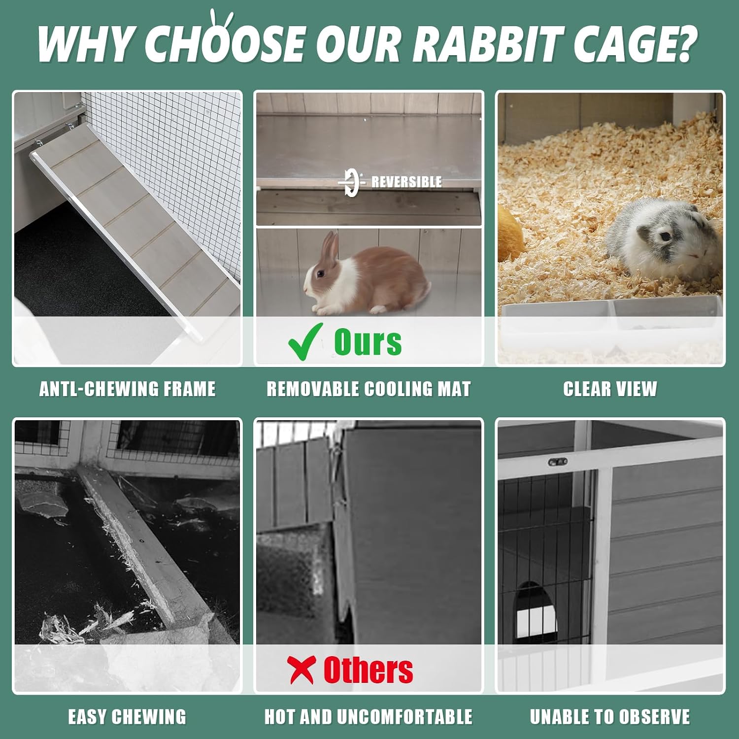 Gowoodhut Indoor Rabbit Hutch - 36''L Outdoor Wooden Bunny Hutch with Wheels Rabbit Cage Guinea Pig Cages Removable Pull Out Tray, Ramp, Hideout, Small Animals Pet House Hamster Ferret for Bunny Cage - Image 3