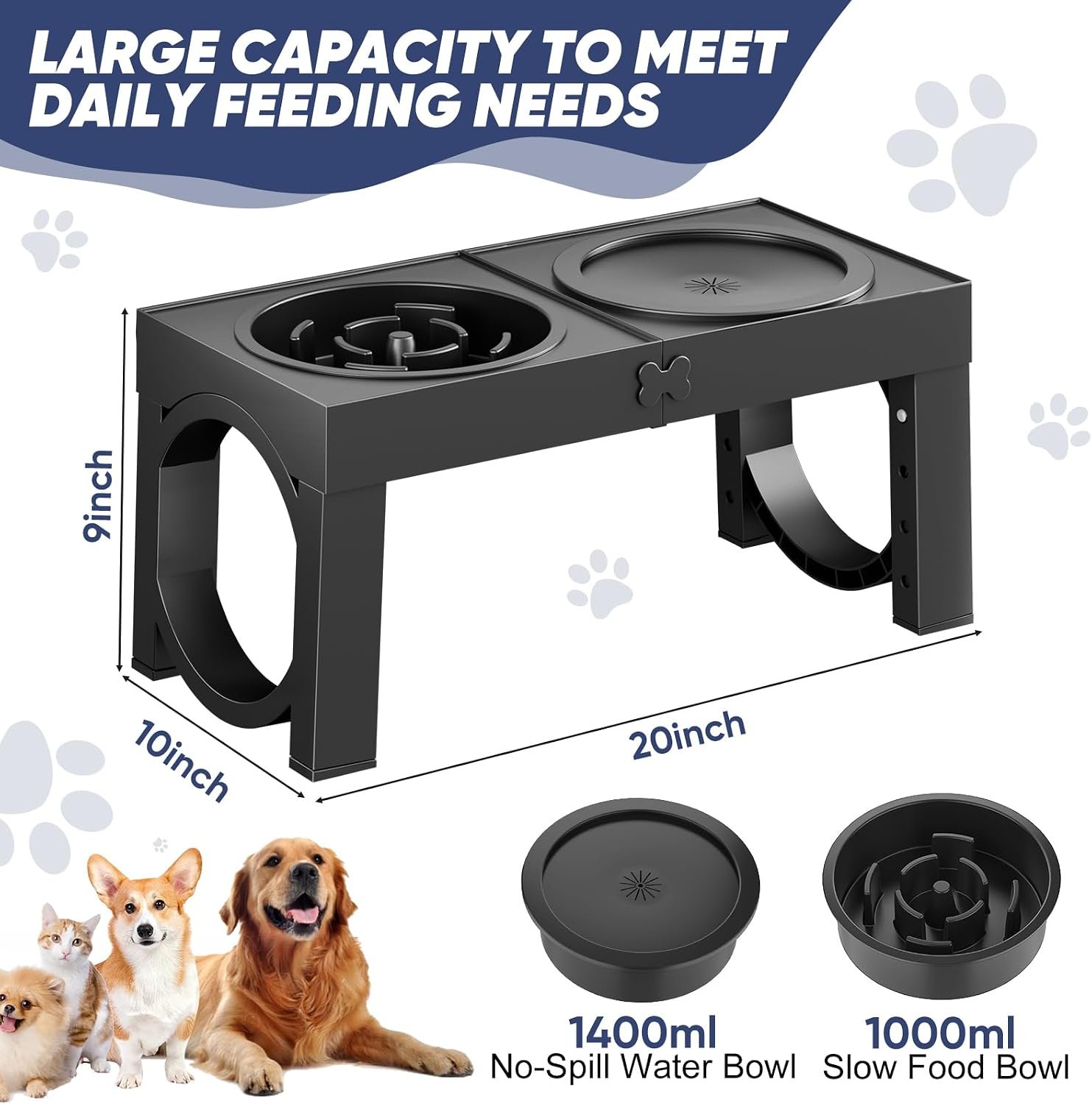 XIAZ Elevated Dog Bowls Large Breed Raised Dogs Bowl Stand Large/Medium Sized Dog Slow Feeder Dogs Bowls Food Water Stands 5 Heights Adjustable 9/11/12/14in Pet Feeder Dish Station - Image 4