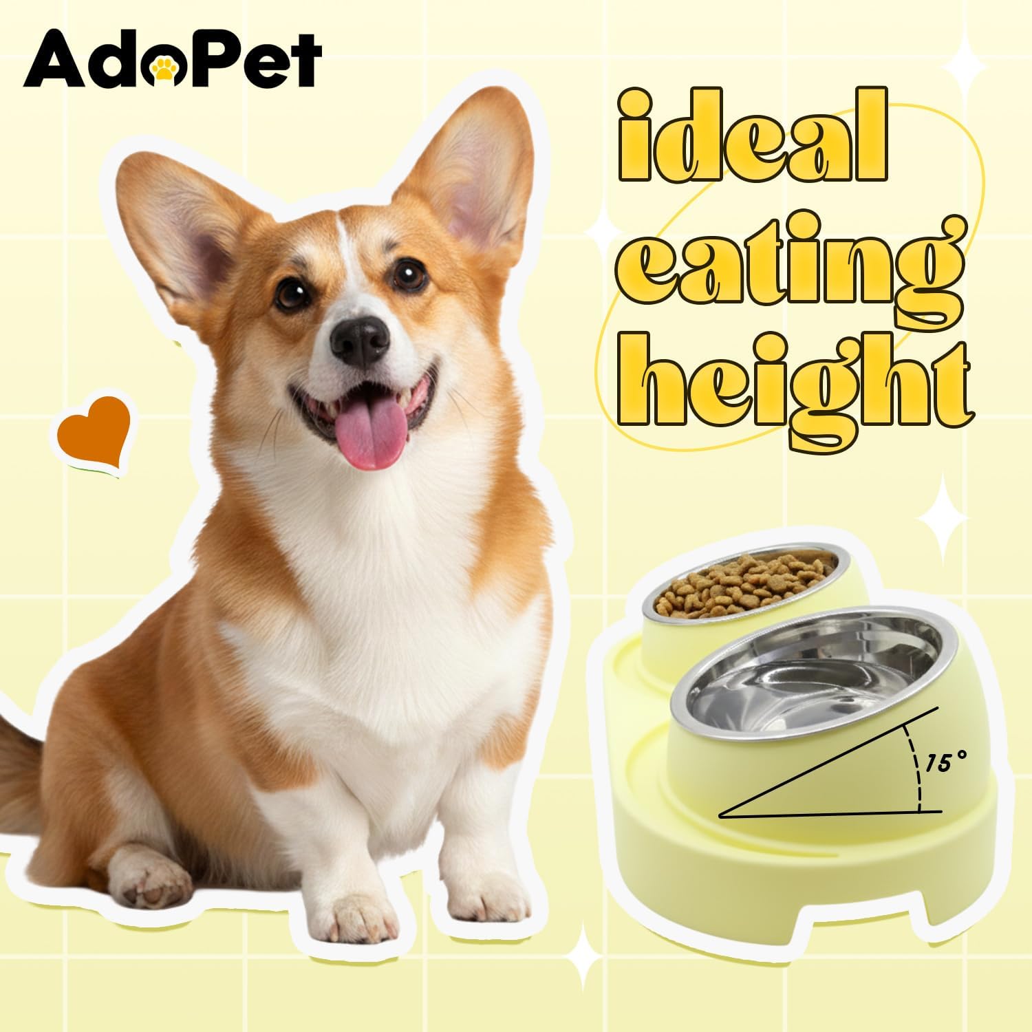 Non-Slip Tilted Double Dog & Cat Bowl with Removable Inserts, Anti-Tip Dual Food and Water Feeder for Small Dogs and Cats, Easy to Clean (Pastel Yellow) - Image 4