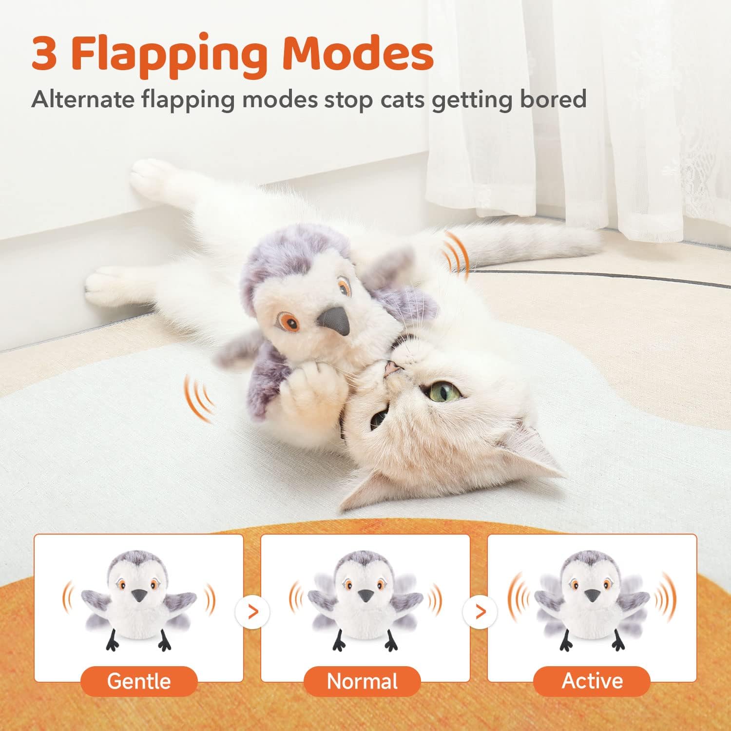Potaroma Cat Toys Flapping Bird (No Flying), Lifelike Sandpiper Chirp Tweet, Rechargeable Touch Activated Kitten Toy Interactive Cat Exercise Toys for All Breeds Cat Kicker Catnip Toys 4.0" | Lifelike Sandpiper Chirp, Touch Activated, Rechargeable Kitten Kitty Exercise Catnip Kicker for All Breeds 4.0 Inches - Image 3
