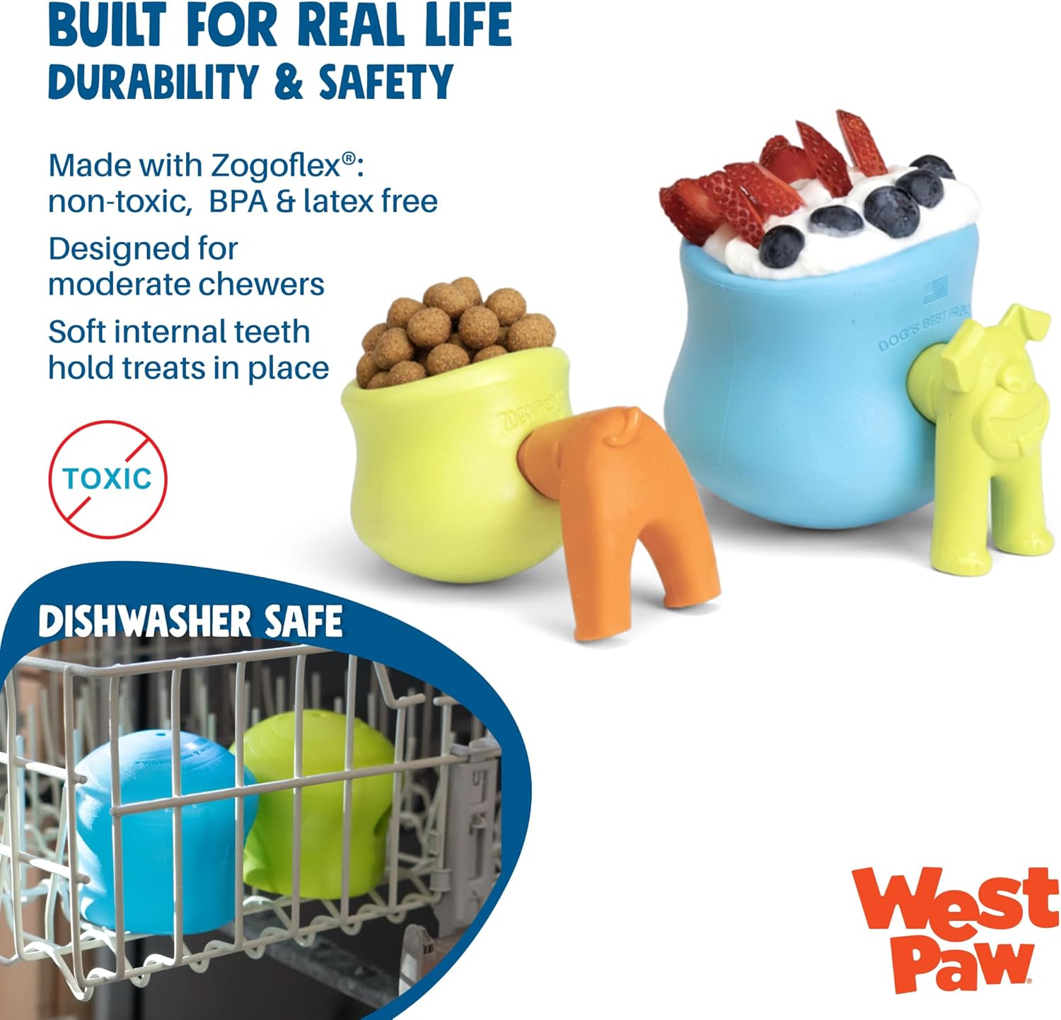 WEST PAW Zogoflex Toppl Interactive Treat Dispensing Puzzle Dog Toy for Mental Stimulation & Enrichment-Holds Kibble & Treats-Lickable, Freezable & Dishwasher Safe-Made in USA-Large-Aqua Blue - Image 3