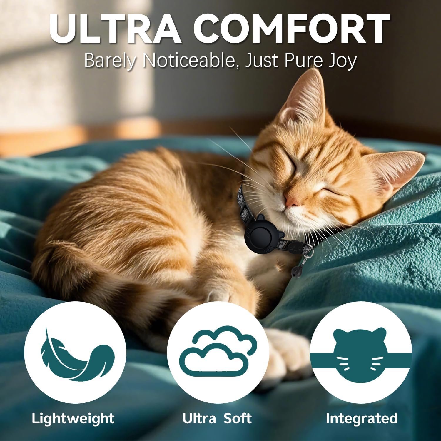 GPS Tracker for Cat Tracker Collar Waterproof Airtag Compatible with Apple Find My (iOS ONLY) No Monthly Fee Breakaway Design Reflective Pattern Bell Black Durable Cat Tracking (Tracker with Collar) - Image 4