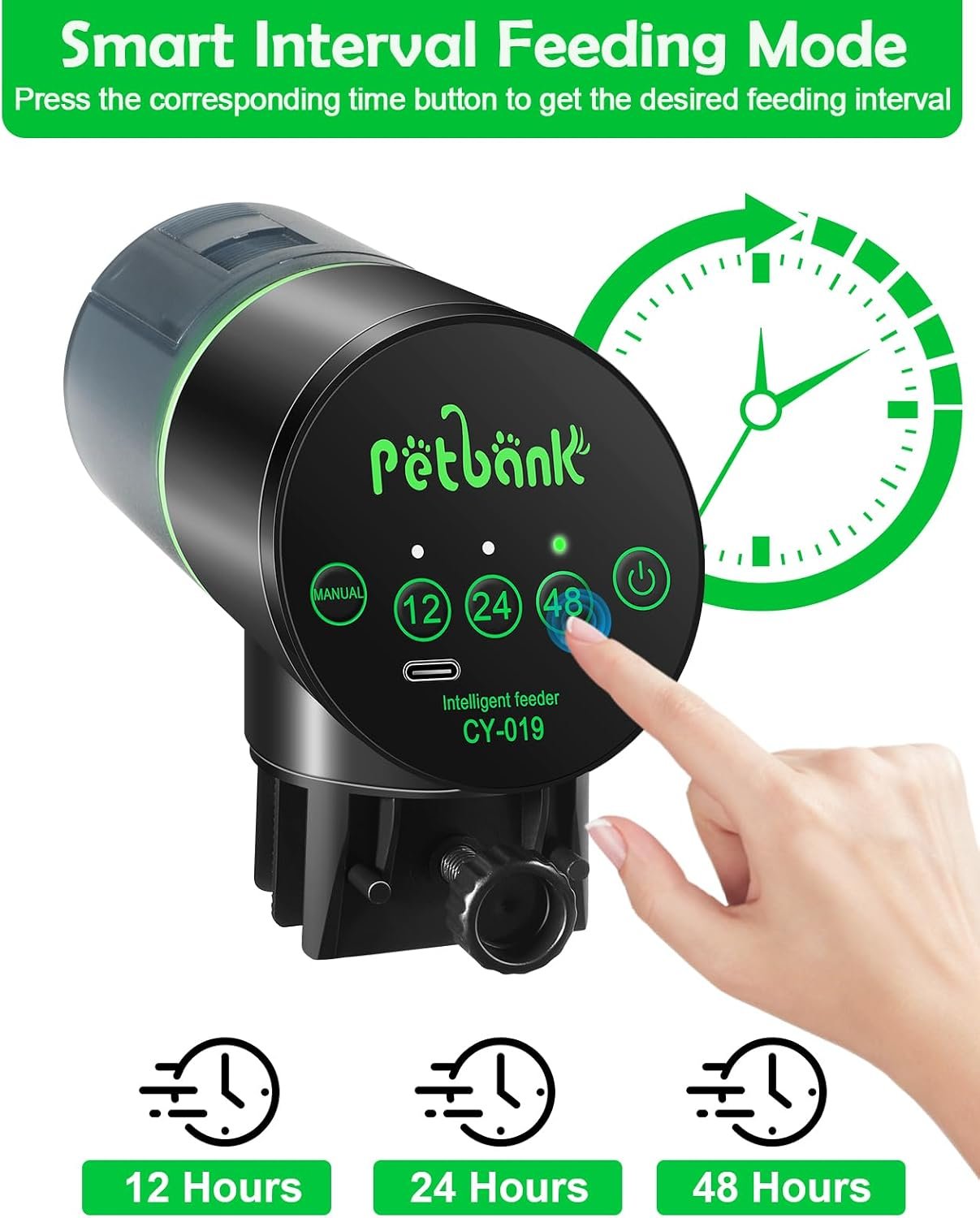 Automatic Fish Feeder for Aquarium - Auto Fish Food Dispenser Rechargeable for Small Large Tank with USB Charger Cable,12/24/48H Interval Esay Set Up (Black, CY-019) | 200ML USB-C Rechargeable Auto Food Dispenser for Flakes & Pellets, Vacation Feeding for Small Tank Betta Koi Turtle - Image 4