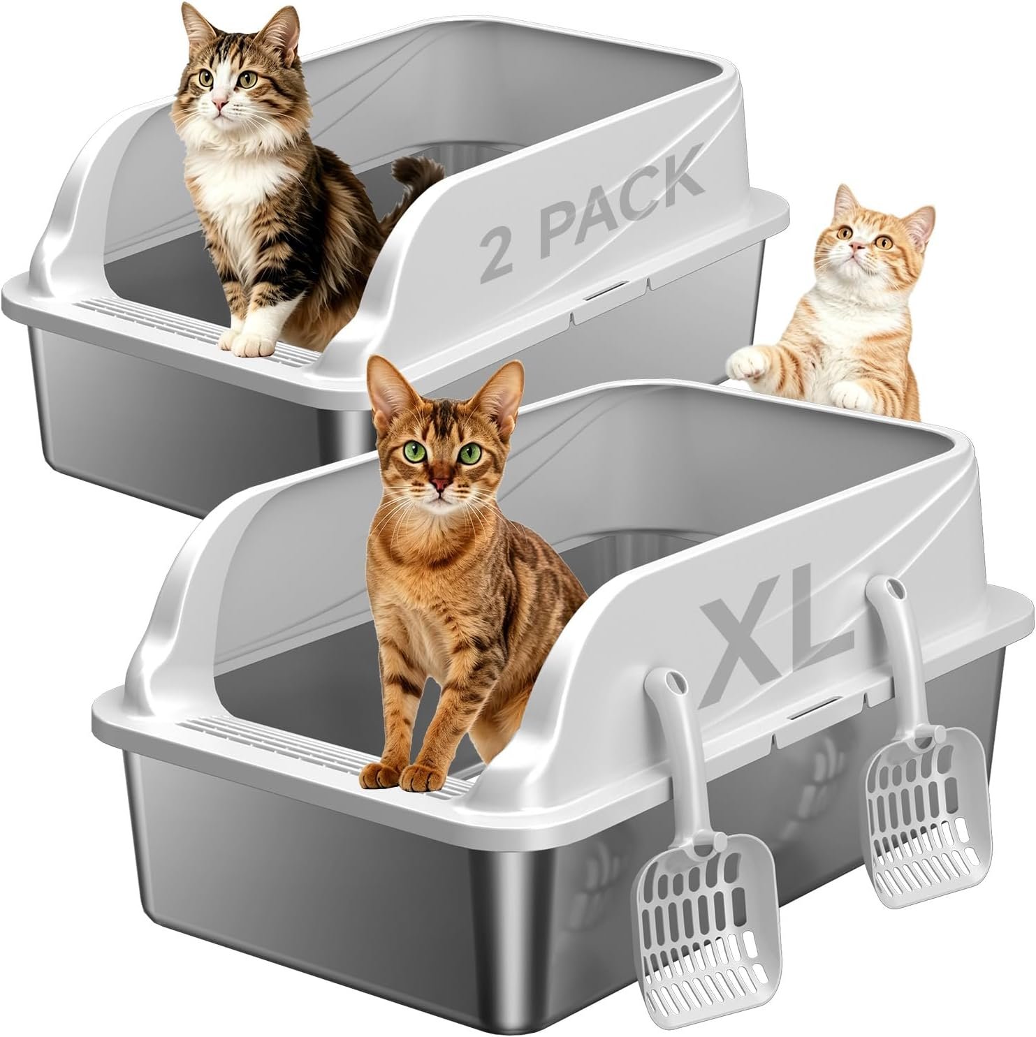 2-Pack Stainless Steel Litter Box L...