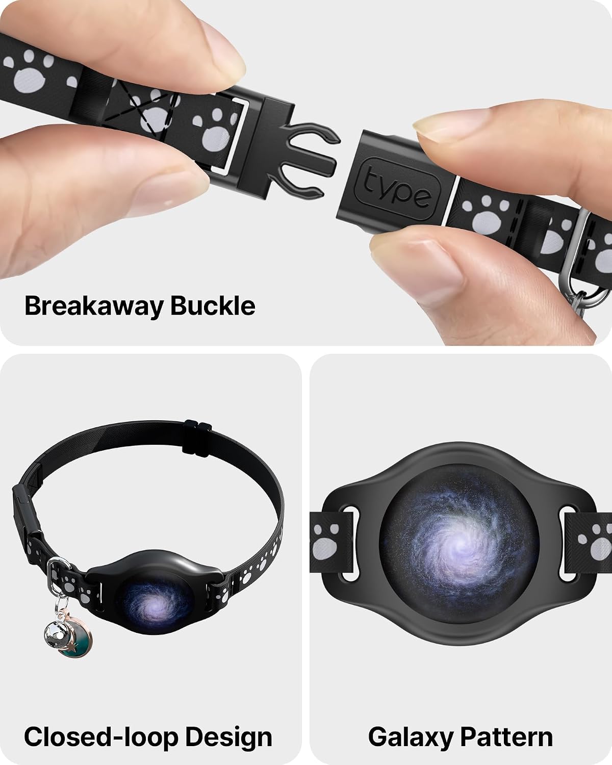 Cat Tracker Collar Waterproof Airtag Cat Collar with Finder Tag (iOS ONLY Not for Android Devices), Compatible with Apple Find My, Breakaway Tractive with Reflective Pattern & Bell, Black, 8-12" - Image 3