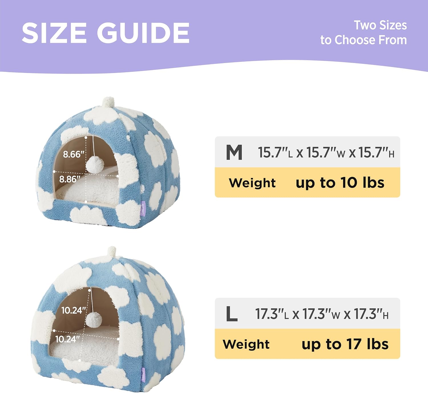 Lesure 2in1 Cute Cat House for Kitten with Washable Cushioned Pillow,16in | Cat Beds for Indoor Cats,Small Pet Cave Tent,Cozy Enclosed Foldable Hideaway,Fluffy Ball,Anti Slip Bottom,Hand Strap,Blue - Image 4