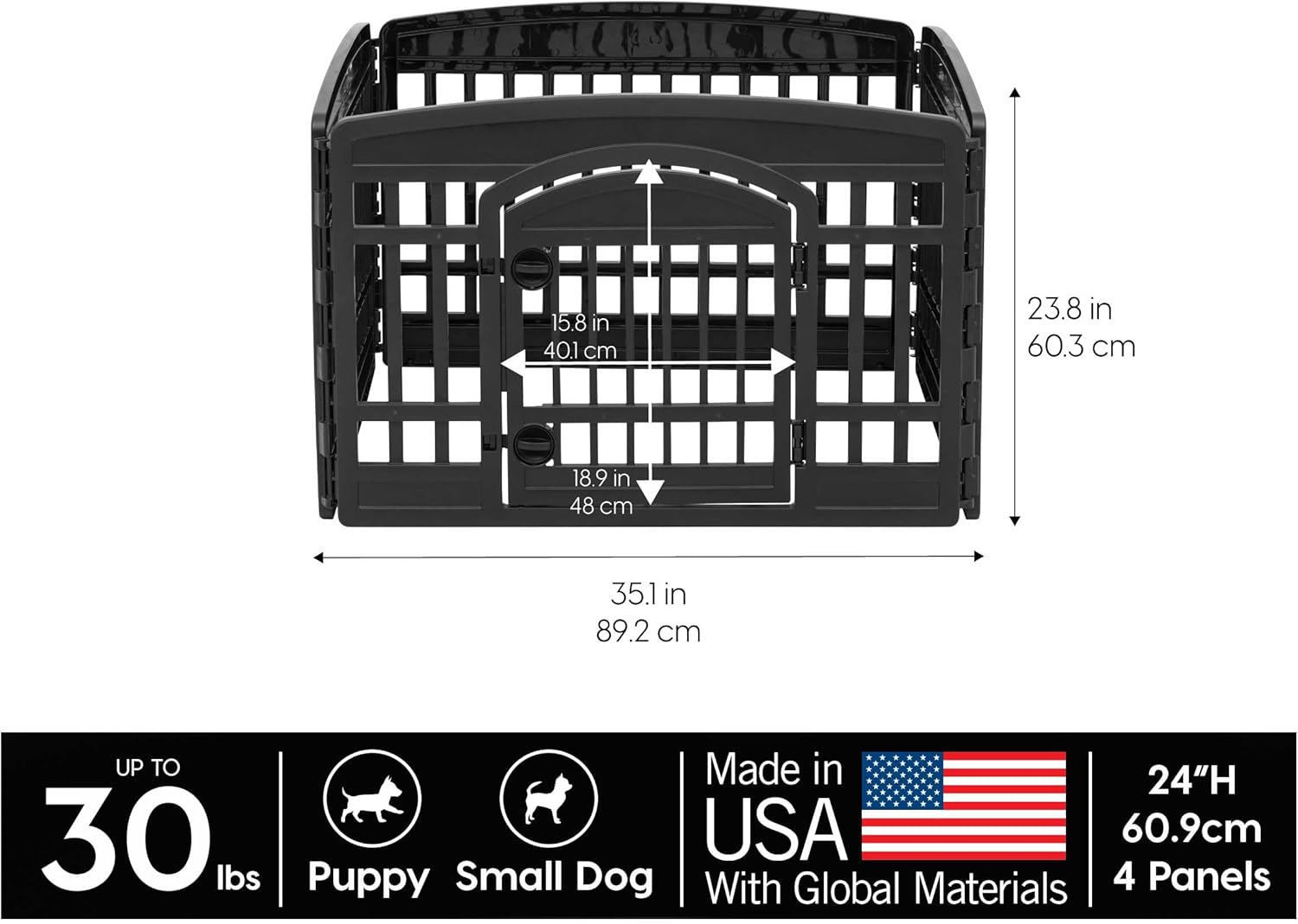 IRIS USA Dog Playpen with Door, 24” 4 Panel Pet Exercise Pen – Indoor Outdoor Puppy Play Pen, Portable Plastic Pet Fence for Small Medium Dogs, Foldable 35” x 35” x 24”, Black - Image 3