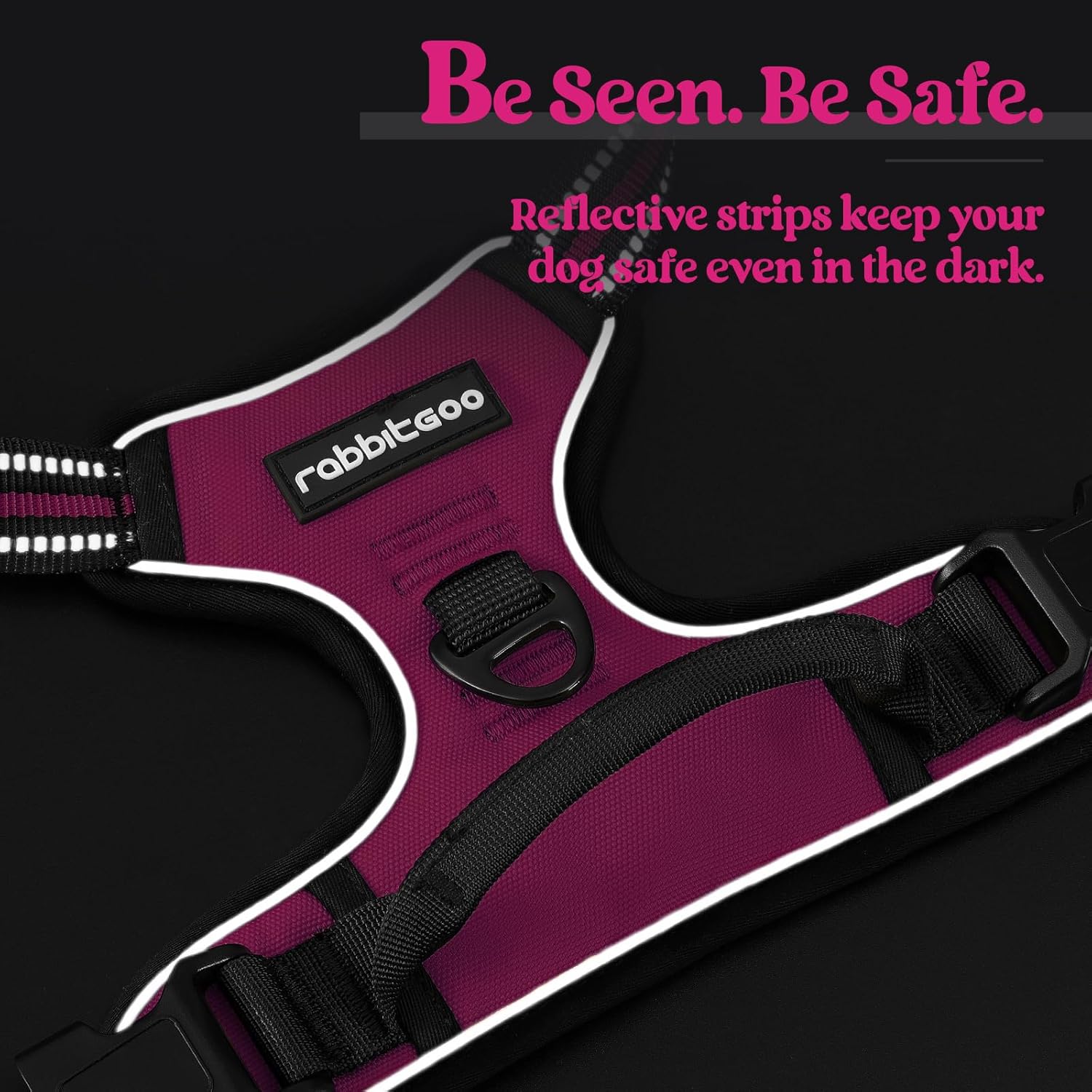 rabbitgoo Dog Harness No Pull with 2 Leash Clips, Adjustable Soft Padded, Reflective Oxford No Choke Pet Vest with Easy Control Handle for Large Dogs, Hot Pink, L - Image 7