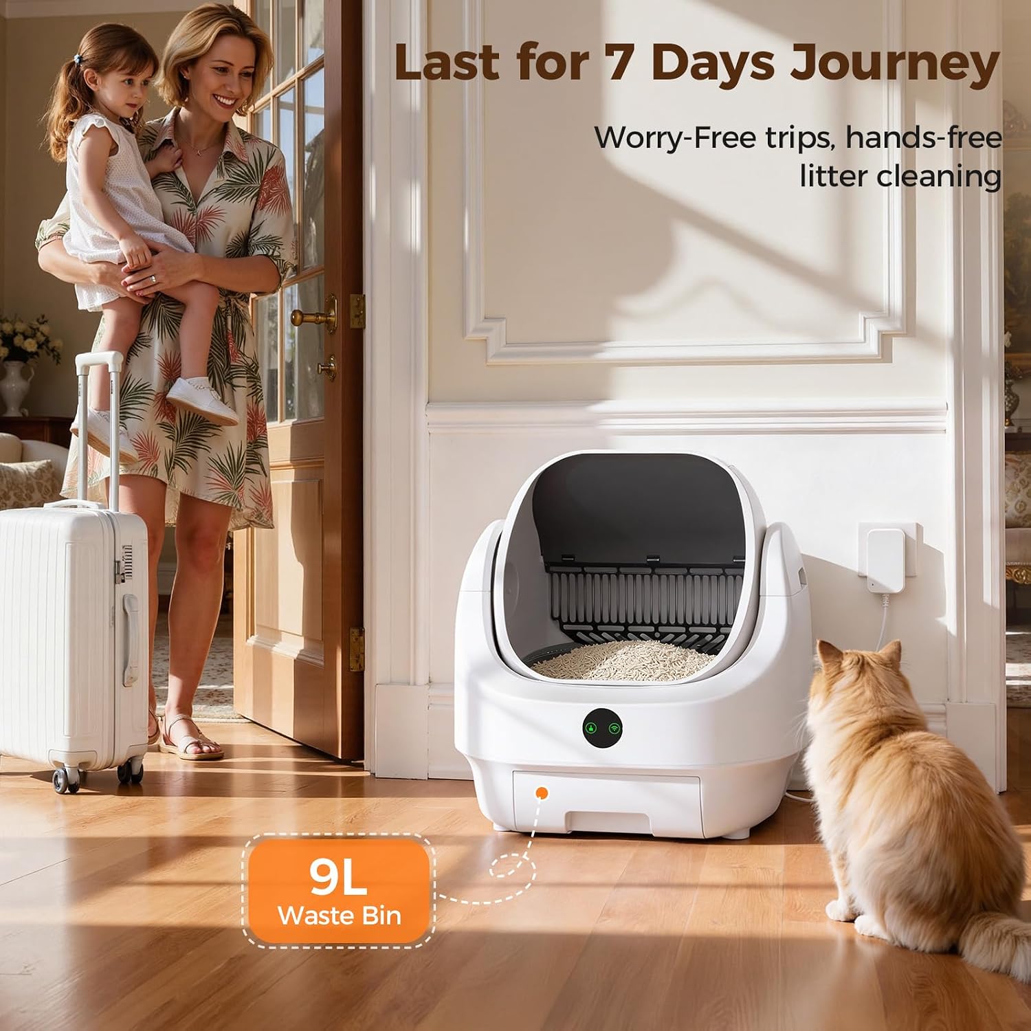 Open-Top Automatic Litter Box, Odor Control, Ready to Use, Self Cleaning Litter Box, Large Capacity with APP Control and Safety Sensor, Ellenpent, with Trash Bags/Waterproof Mat/Litter Mat - Image 8