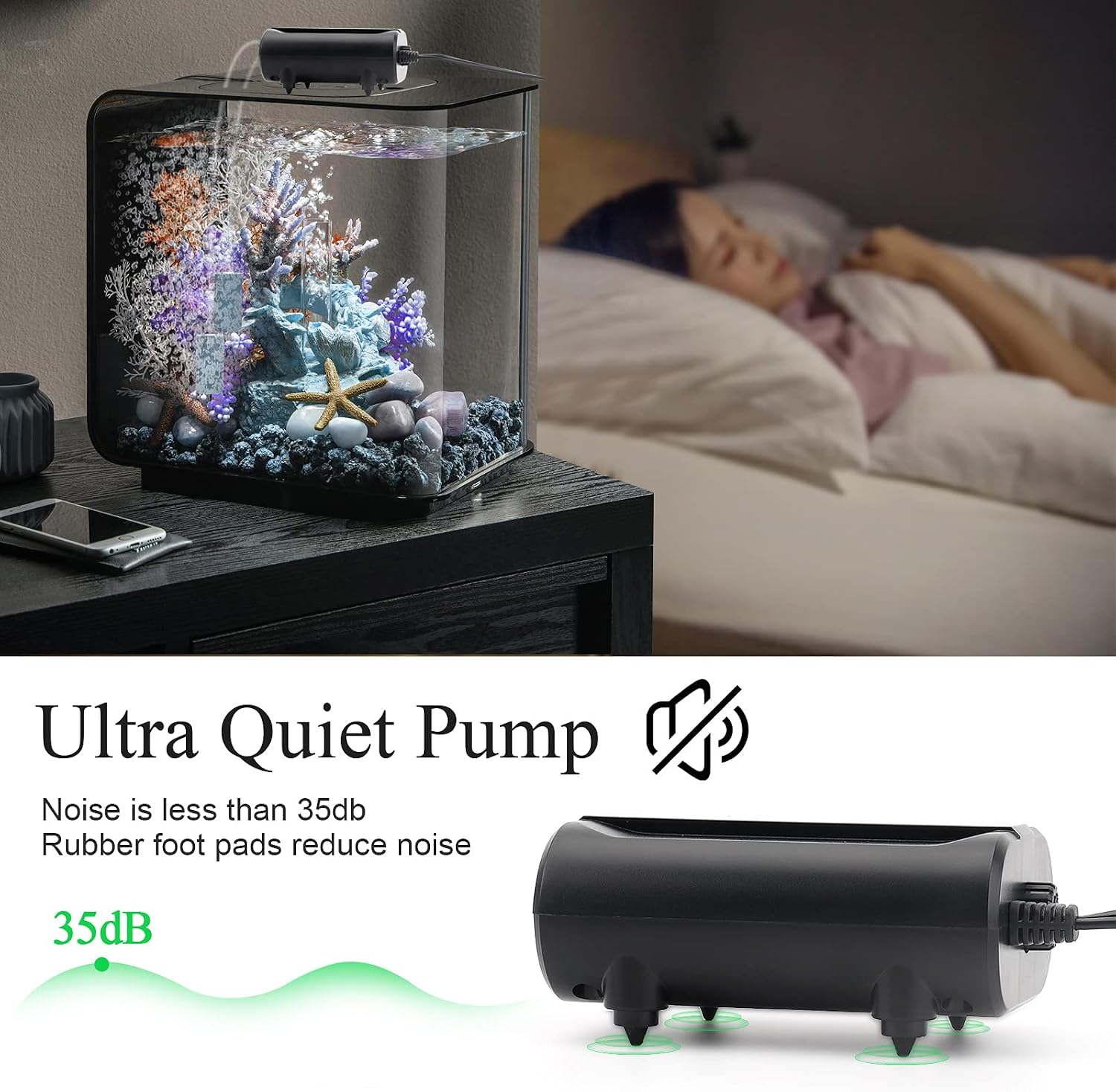 AQQA Aquarium Air Pump,3.5W 5W Dual Outlet Oxygen Pump | with 2 Air Stone,Adjustable Air Valve Quiet Bubbler Pump,Up to 160 Gallon Fish Tank (3.5w) - Image 4