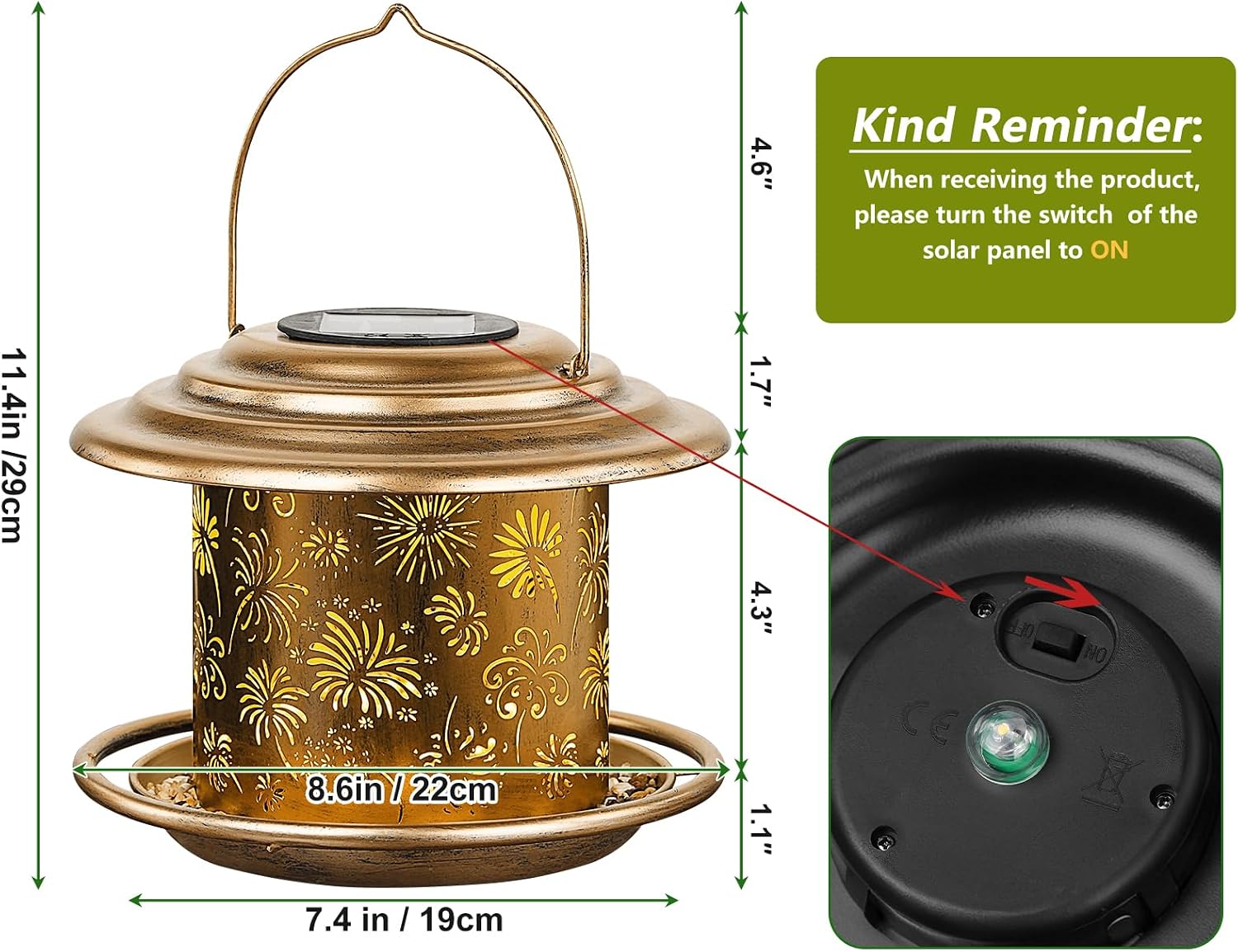 Solar Bird Feeders for Outdoors, Weatherproof Metal Bird Feeder, Outside Hanging Birdfeeder Lantern with Flowers Pattern for Courtyard Garden Decoration - Image 7