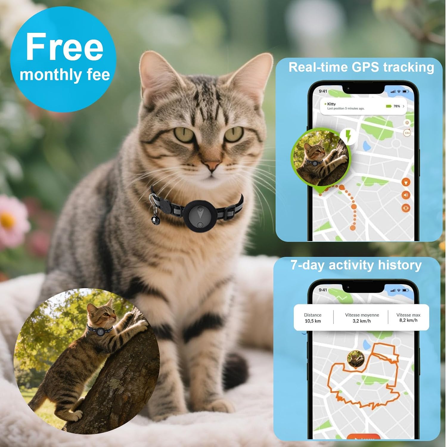 Pet GPS Tracker Collar for Cats,Mini GPS Dog Tracker,No Monthly Fee Location,Smart Pet Activity Tracker,Works with Apple iOS Find My,IP67 Waterproof Finder Tag Global Tracking - Image 3