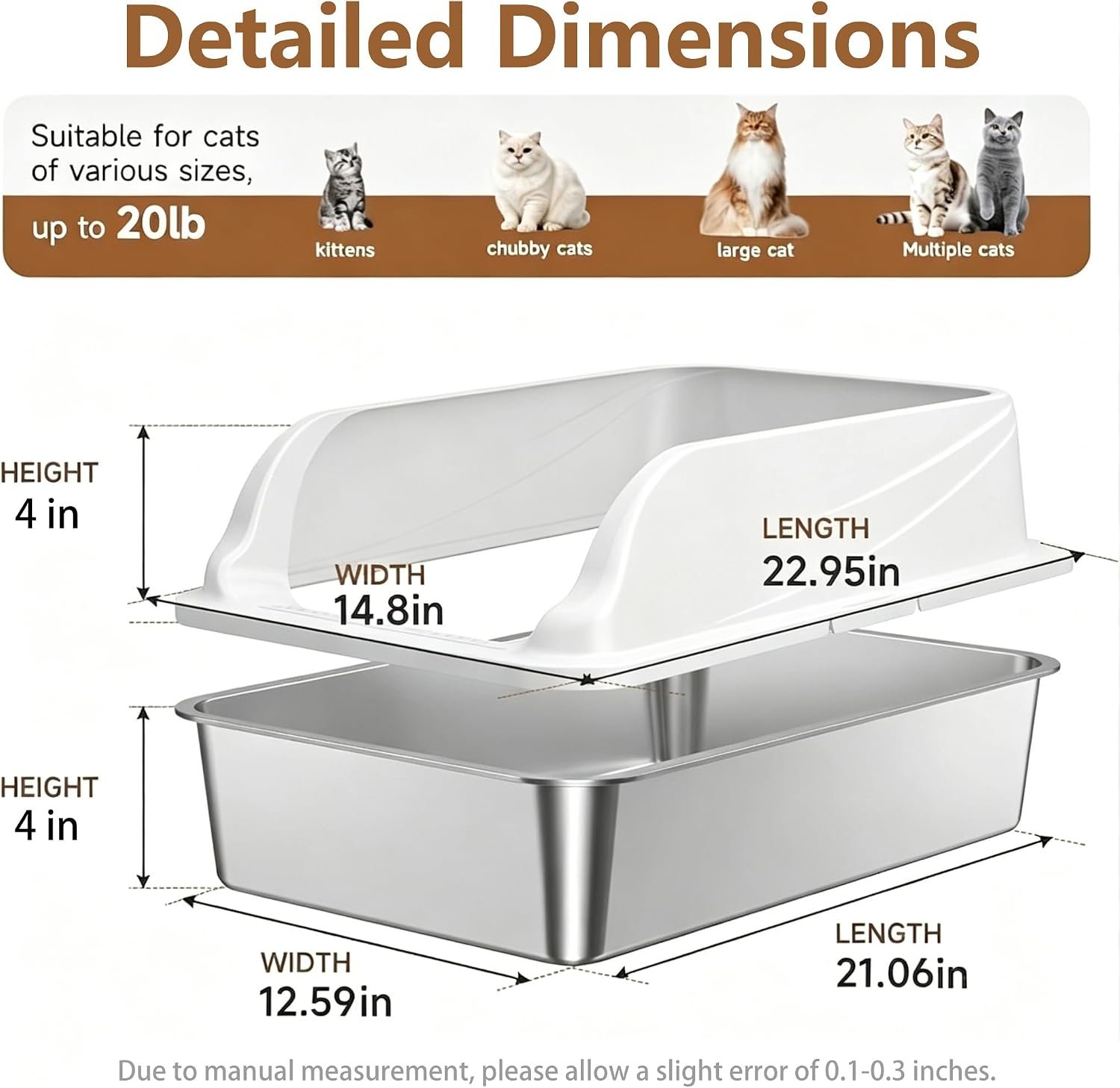 2-Pack Stainless Steel Litter Box Large Easy Clean 2-Scoop Included | Anti-Tracking Step, Odor-Resistant, Rust-Proof, Scratch-Resistant, Non-Slip Pads, Easy Clean, Rolled Safety Edges, Non-slip - Image 2