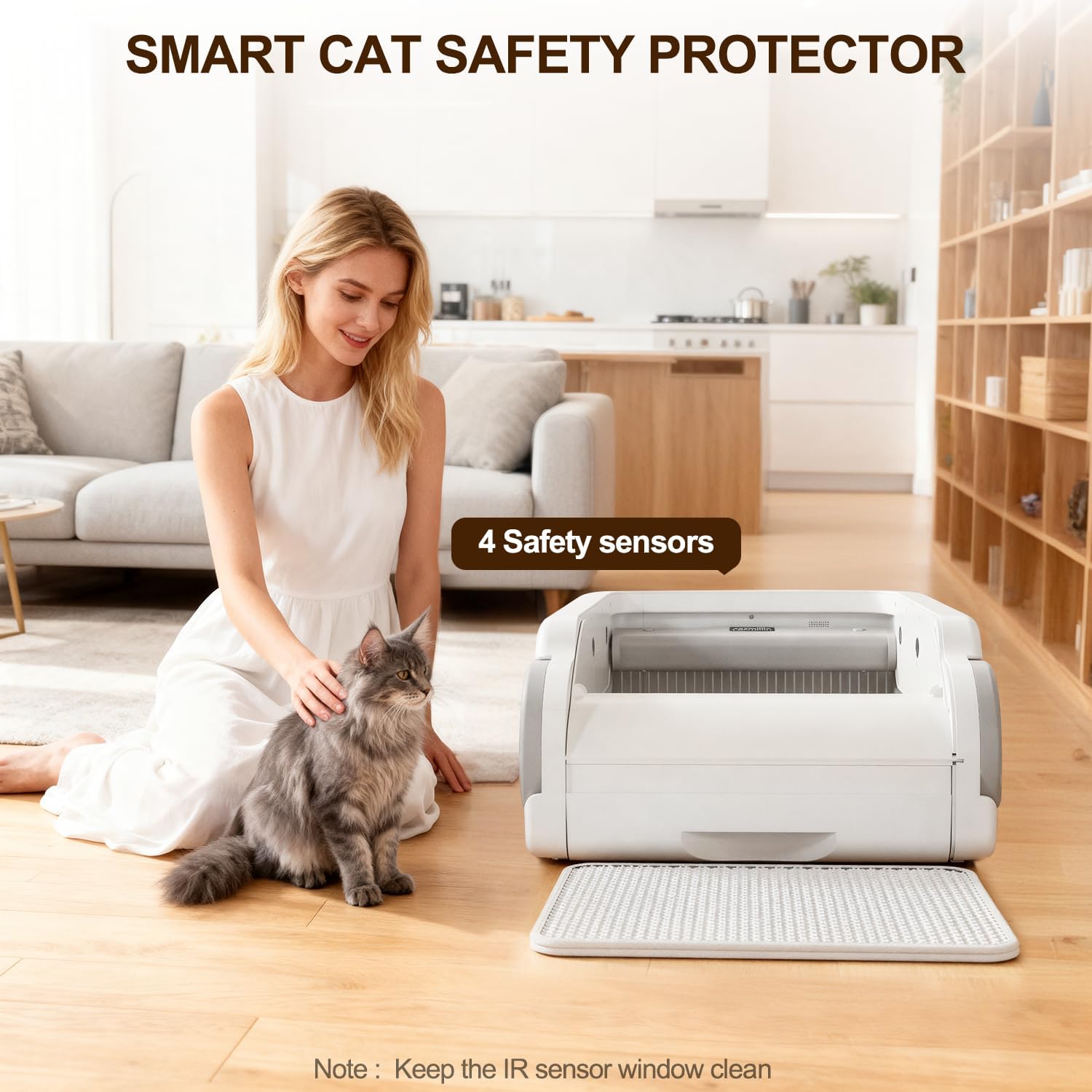 Open Top Automatic Litter Box Self Cleaning Cat Litter Box for Multiple Cats Electric Litter Box with Smart APP Control, White - Image 4
