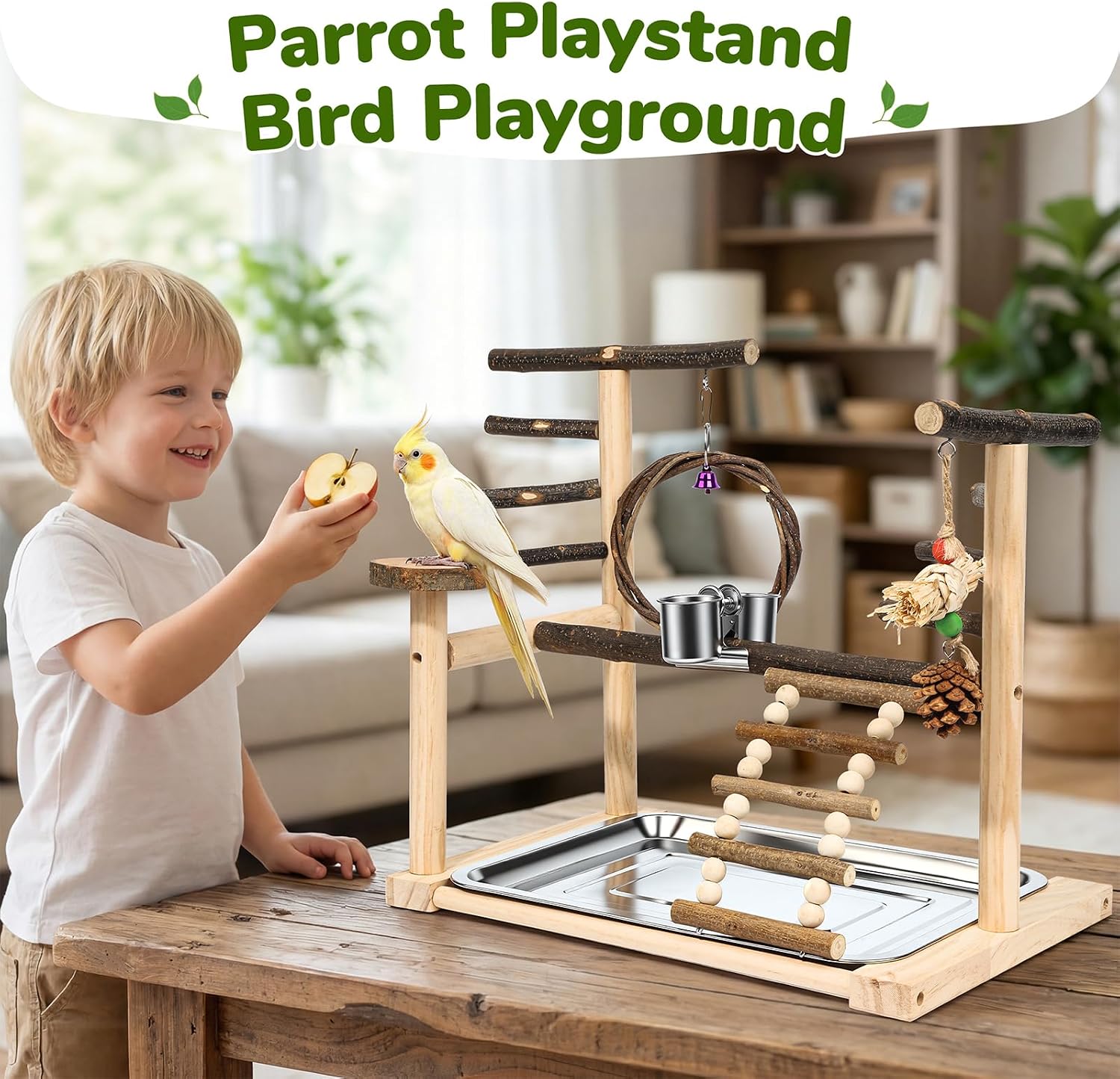 Bird Playground,Parrot Stand with Feeding Cup, Swing, Chew Toys,Removable Tray,Suitable for Small to Medium Birds, Ideal Perch for Budgerigars, Parakeets,Cockatiels - Image 7