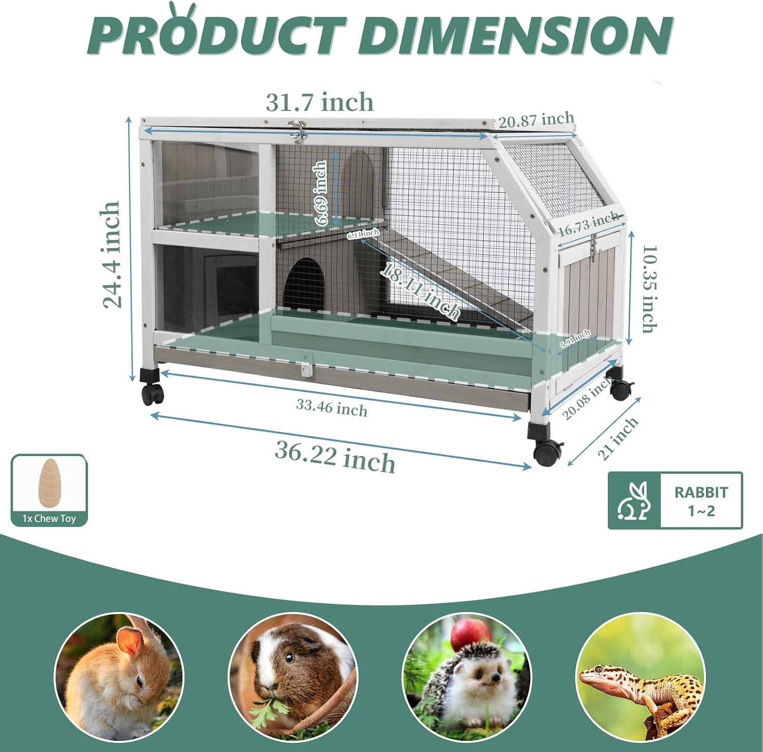Gowoodhut Indoor Rabbit Hutch - 36''L Outdoor Wooden Bunny Hutch with Wheels Rabbit Cage Guinea Pig Cages Removable Pull Out Tray, Ramp, Hideout, Small Animals Pet House Hamster Ferret for Bunny Cage - Image 2